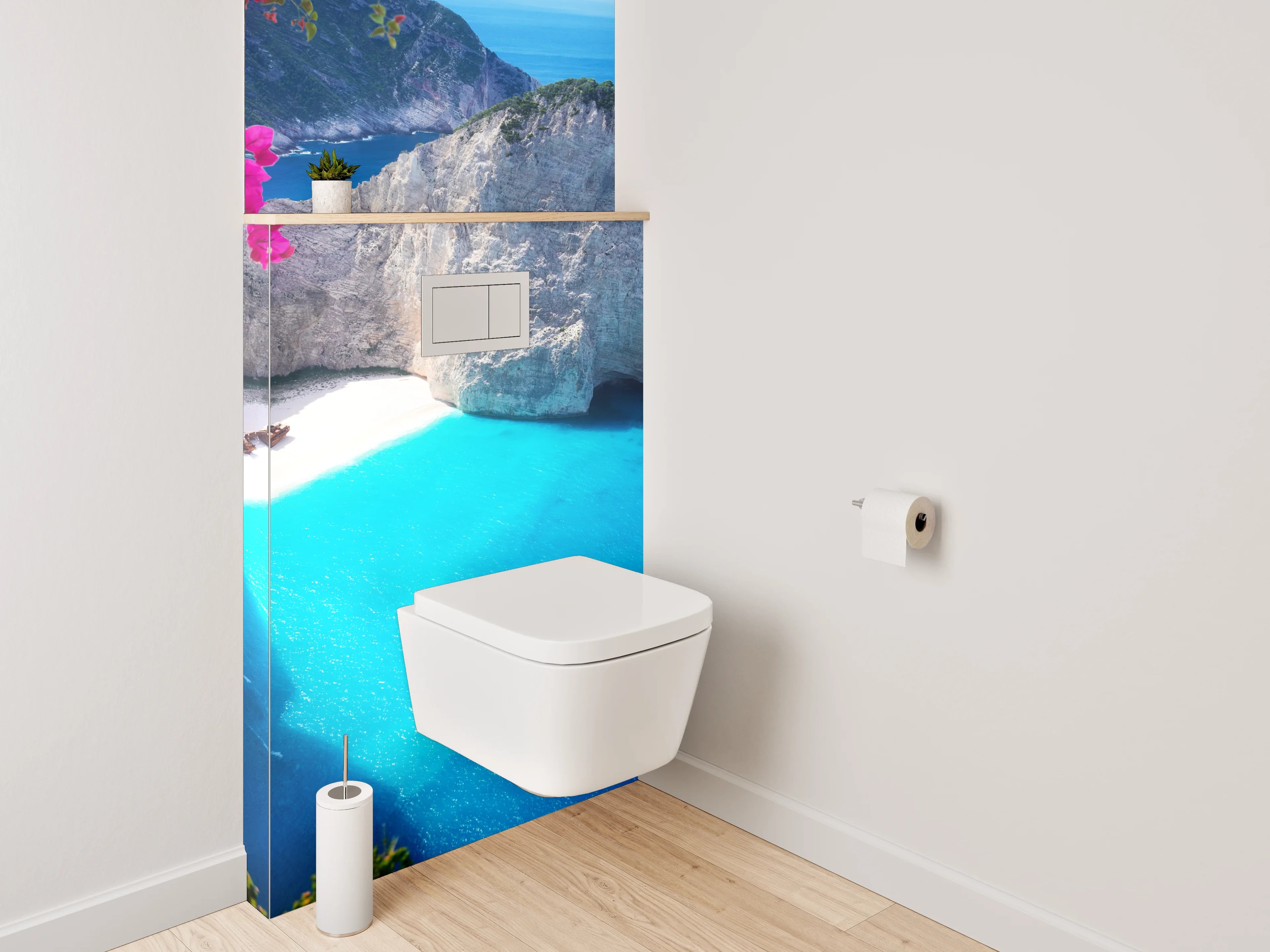 WC-Rückwand - Traumhafte Bucht: Azurblaues Wasser & Sandstrand