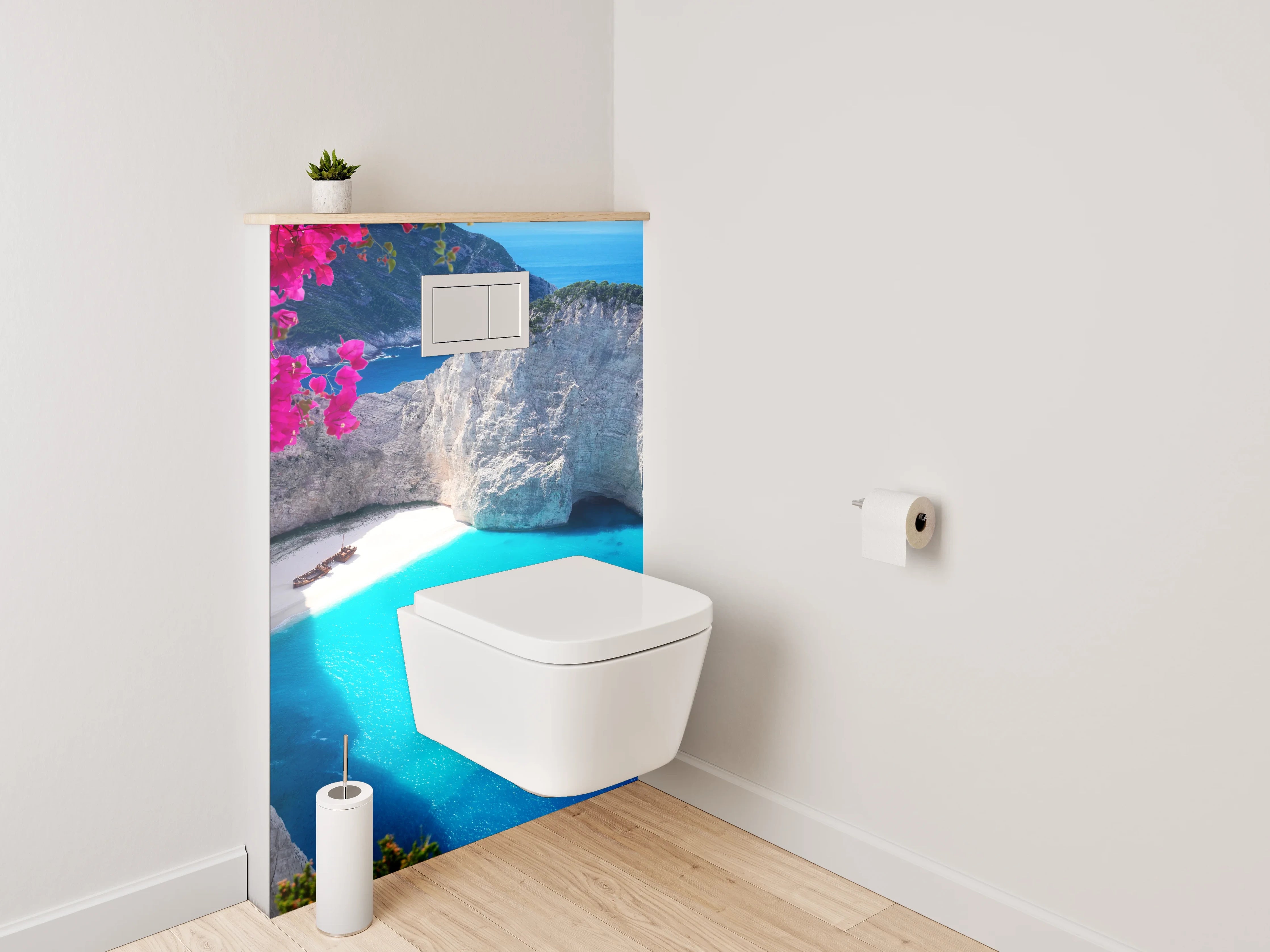 WC-Rückwand - Traumhafte Bucht: Azurblaues Wasser & Sandstrand