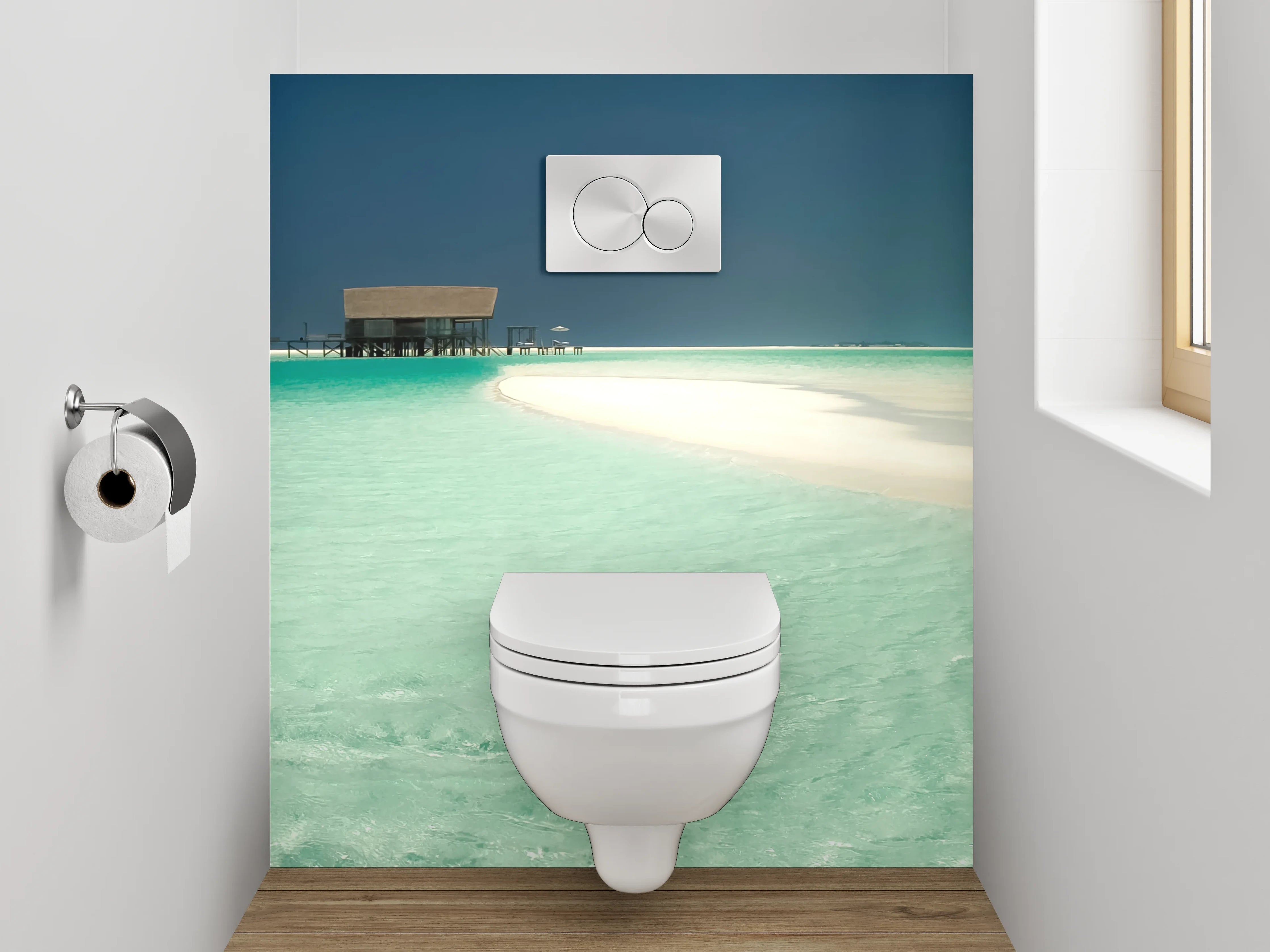 WC-Rückwand - Traumhafte Lagune am weißen Sandstrand
