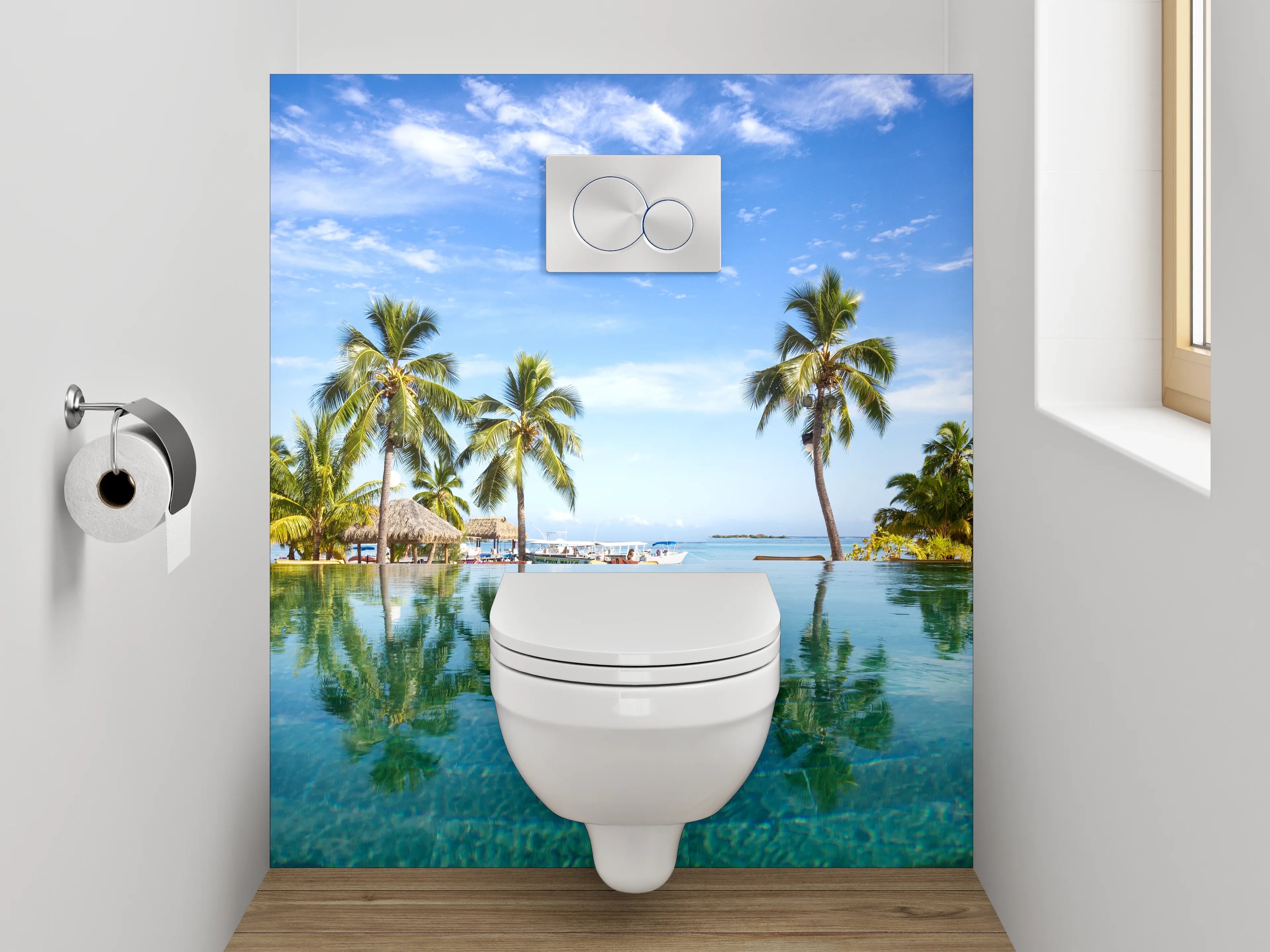 WC-Rückwand - Traumhafte Pool-Oase mit Palmen