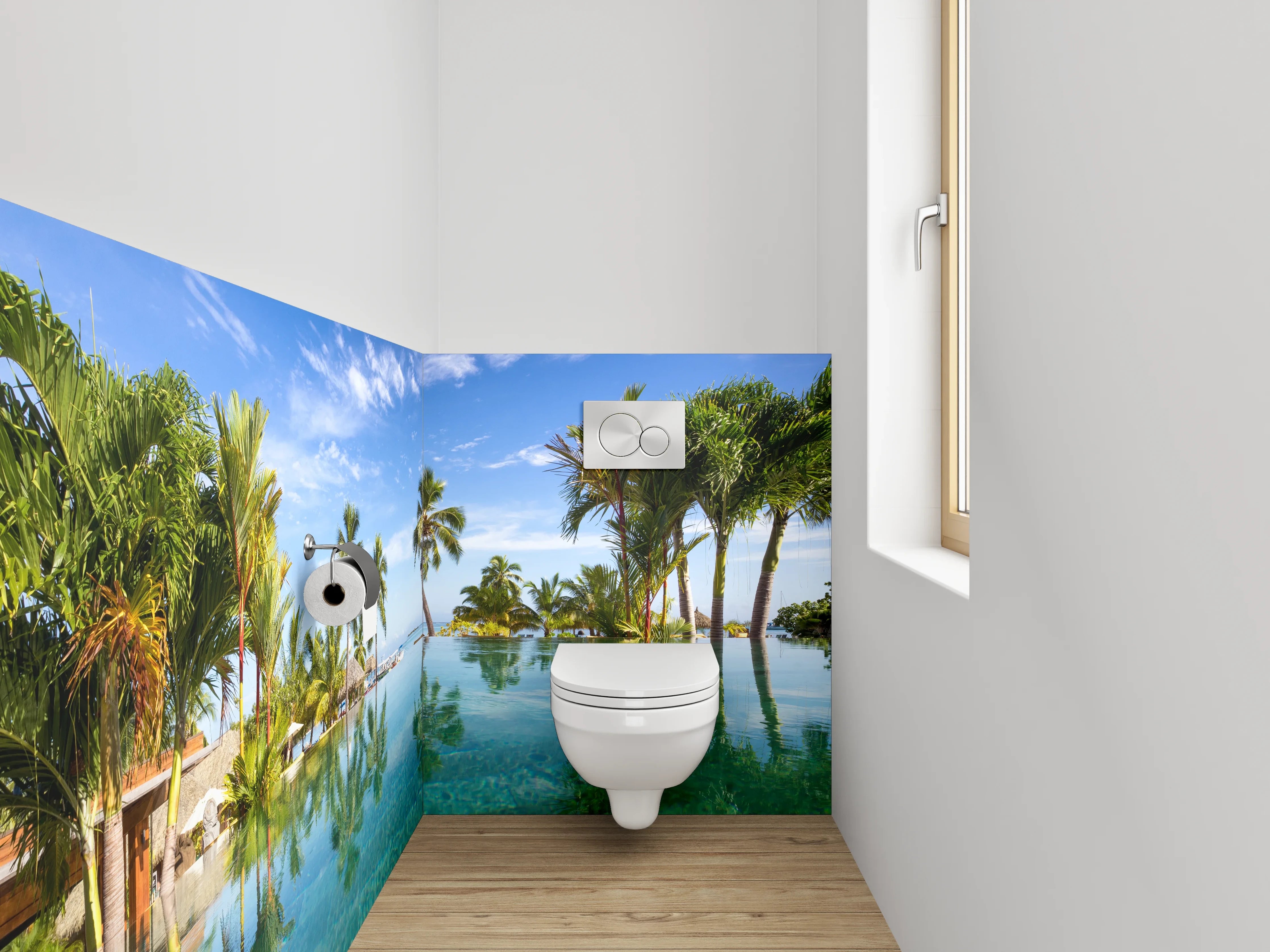 WC-Rückwand - Traumhafte Pool-Oase mit Palmen