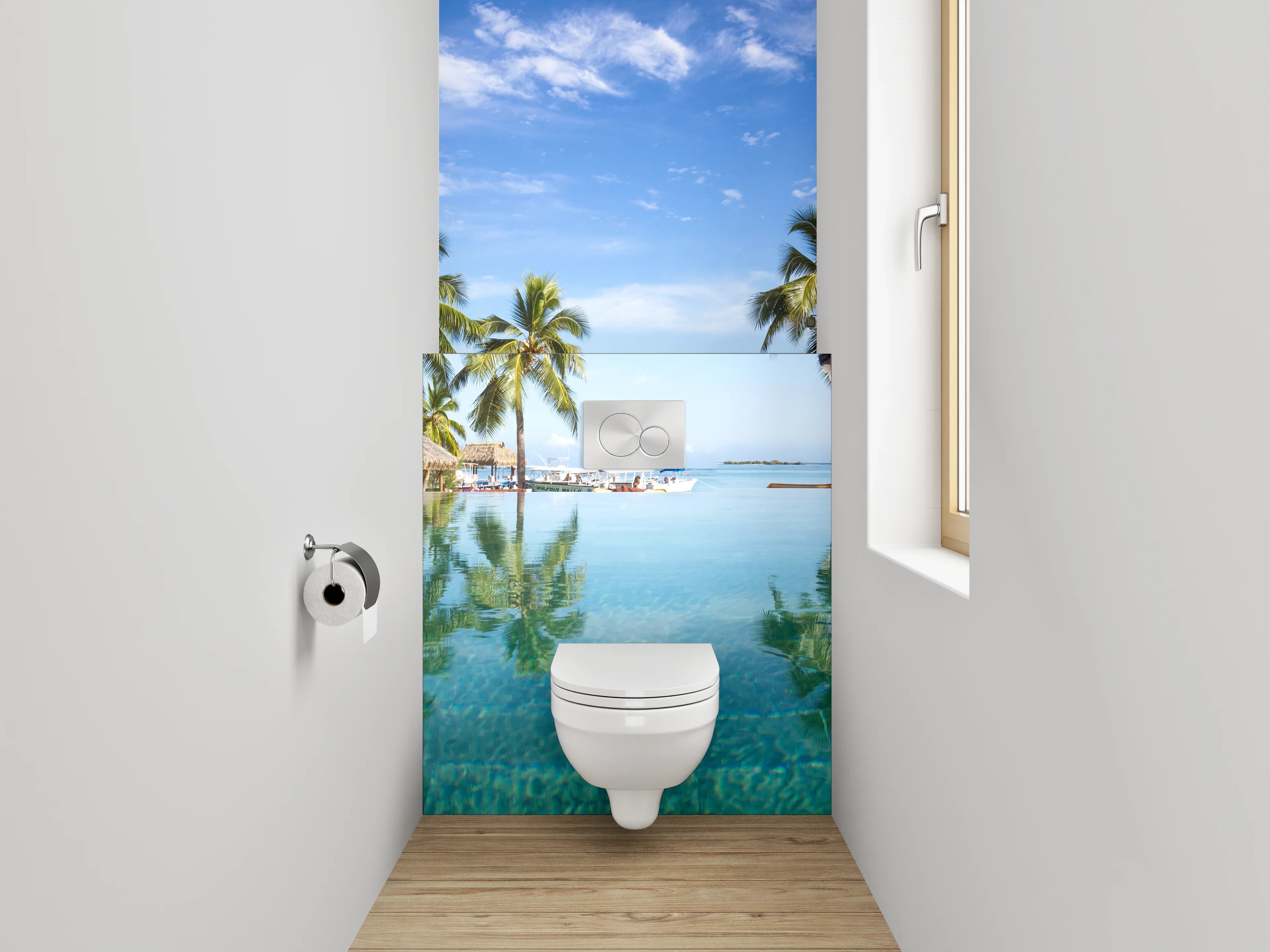 WC-Rückwand - Traumhafte Pool-Oase mit Palmen