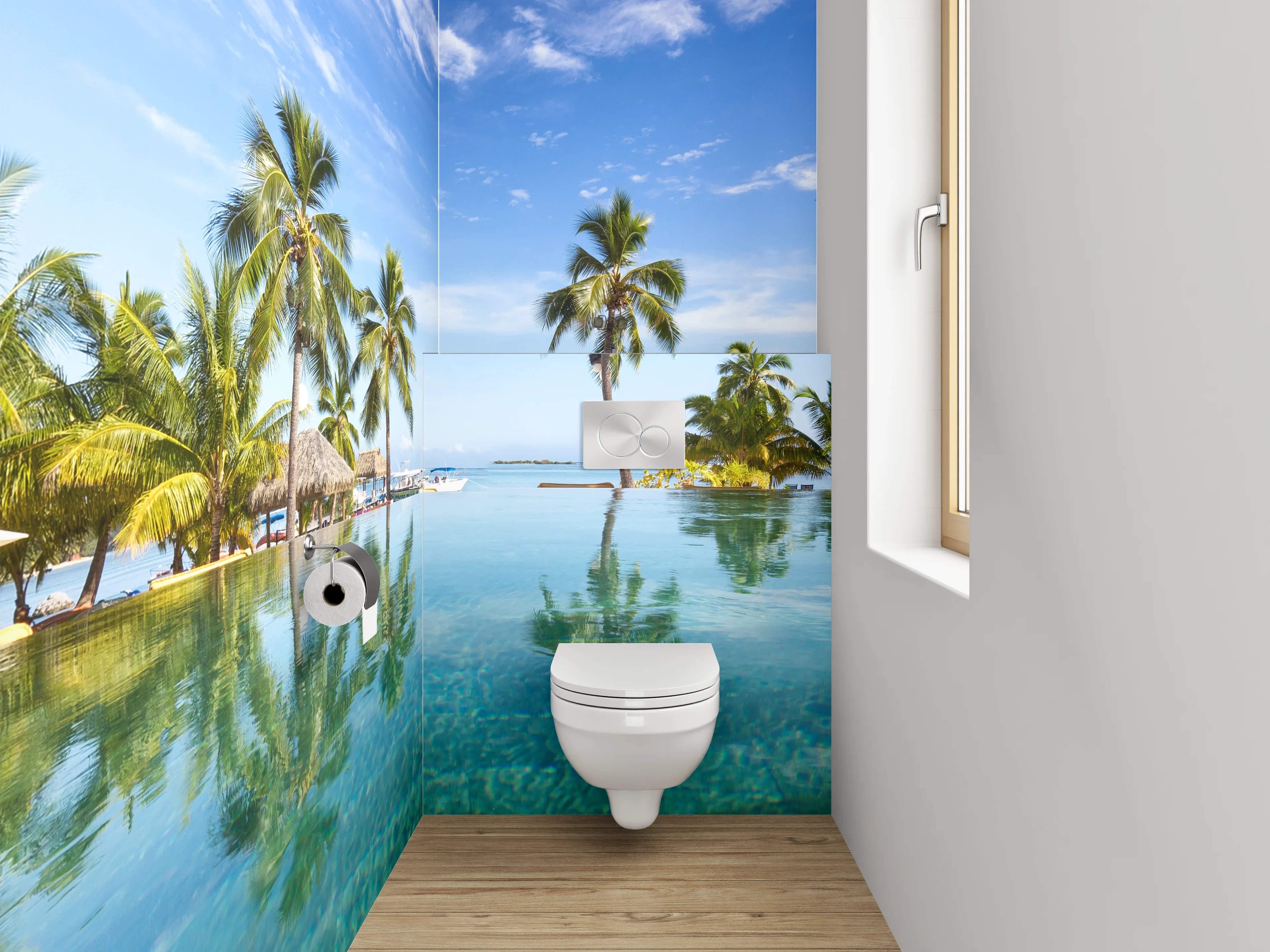 WC-Rückwand - Traumhafte Pool-Oase mit Palmen