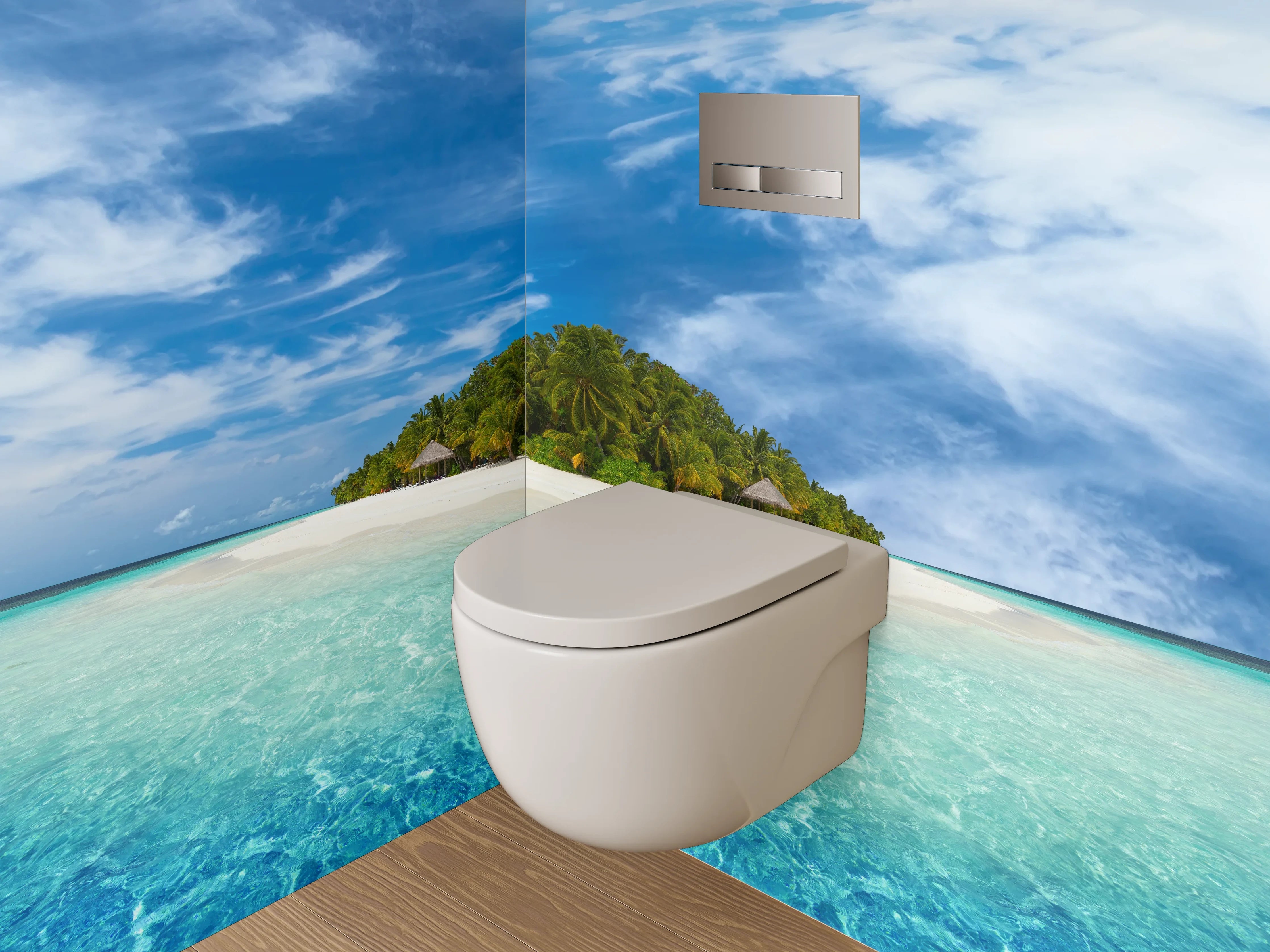 WC-Rückwand - Traumhafte Tropeninsel im Ozean