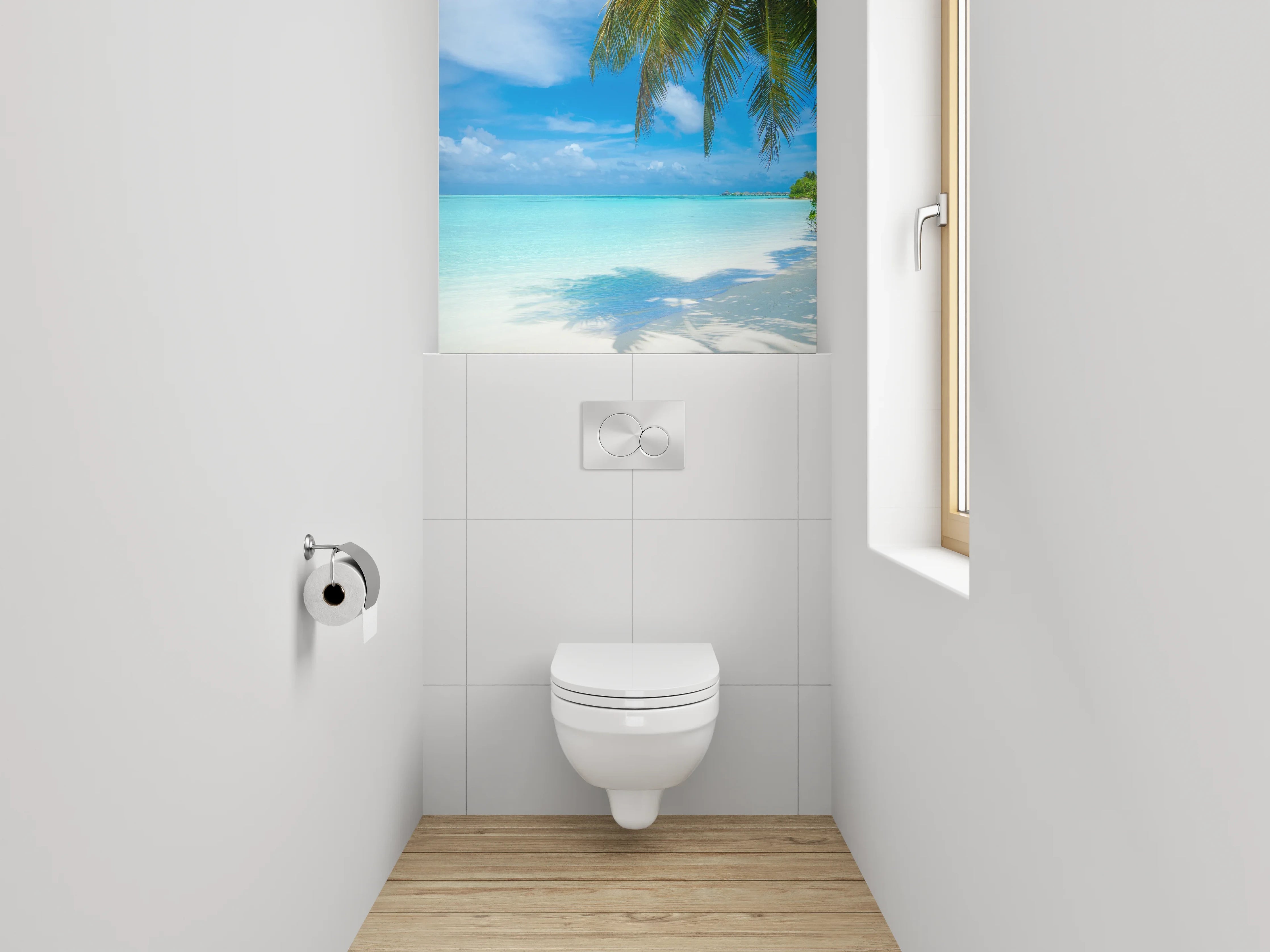 WC-Rückwand - Traumhafter Karibikstrand – Türkis & Palmen