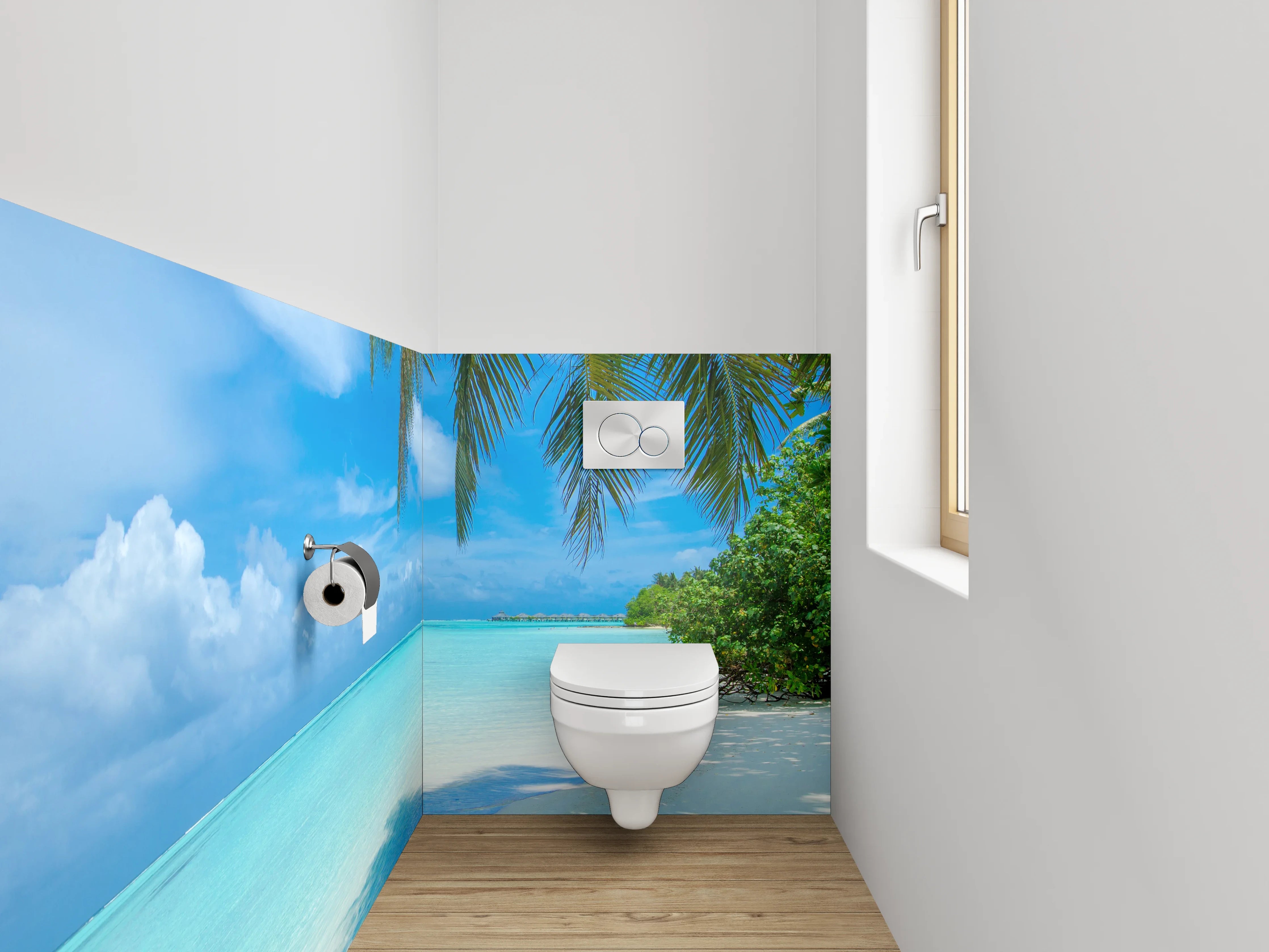 WC-Rückwand - Traumhafter Karibikstrand – Türkis & Palmen