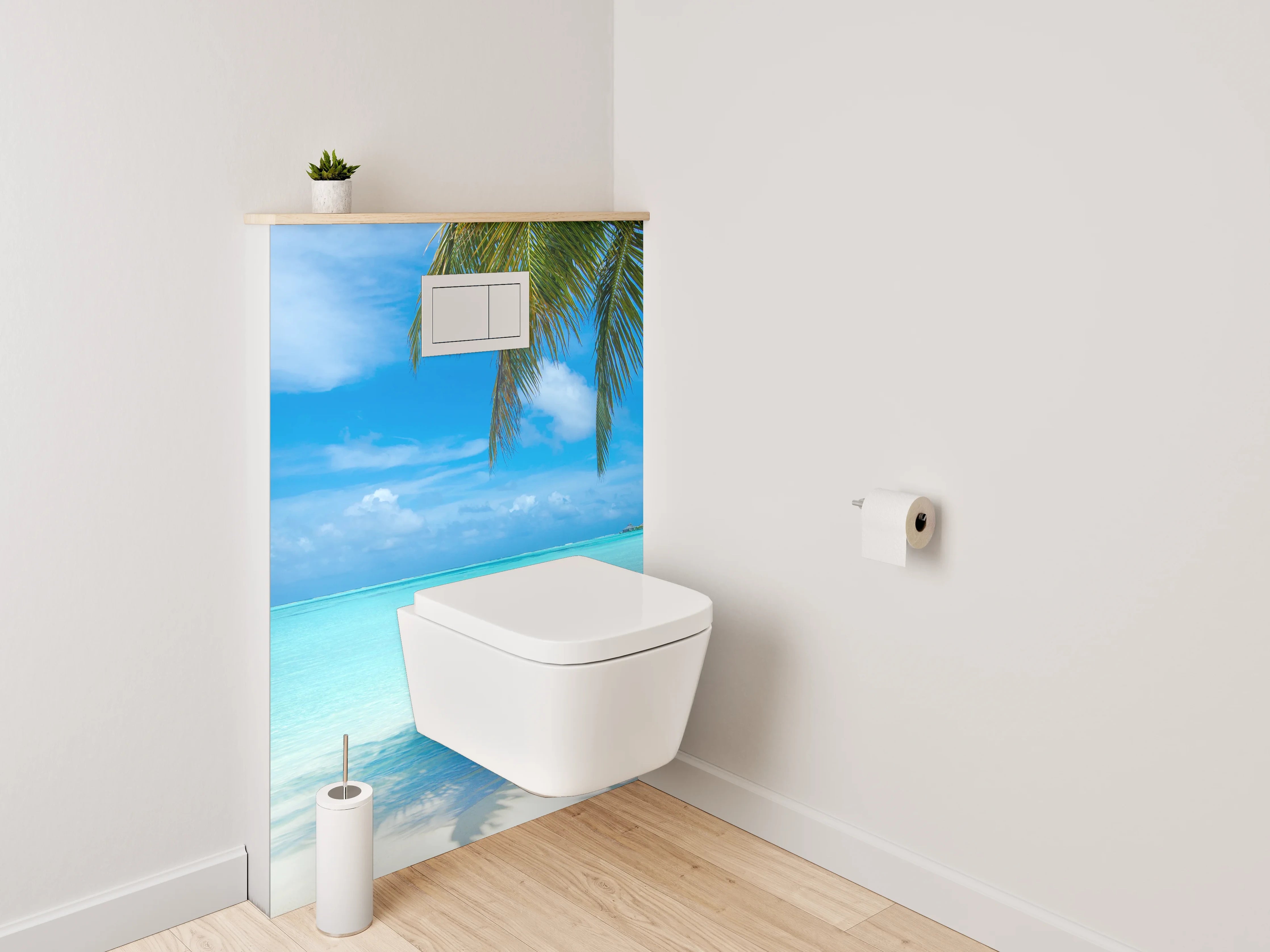 WC-Rückwand - Traumhafter Karibikstrand – Türkis & Palmen