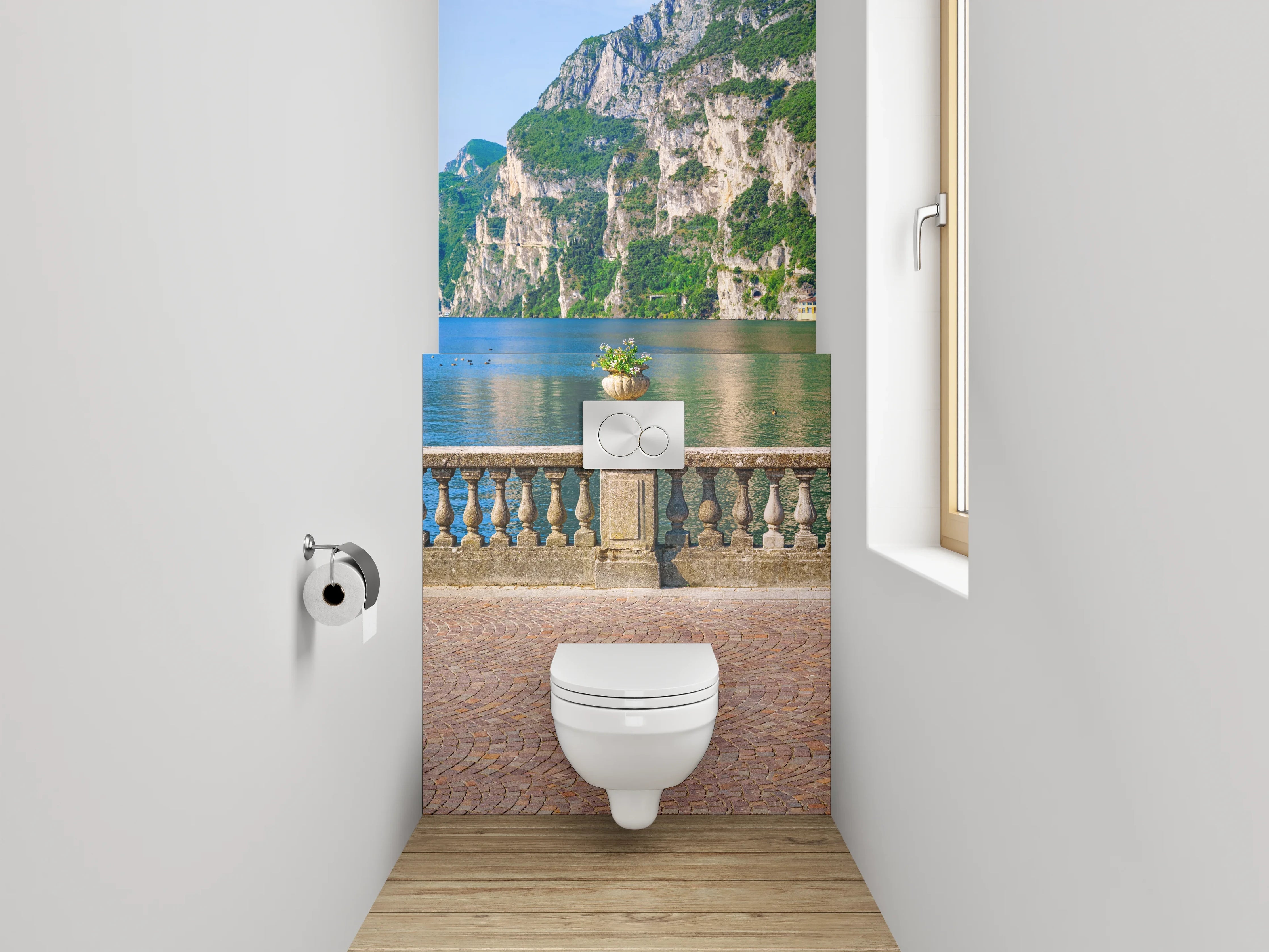WC-Rückwand - Traumhafter Seeblick mit Bergkulisse