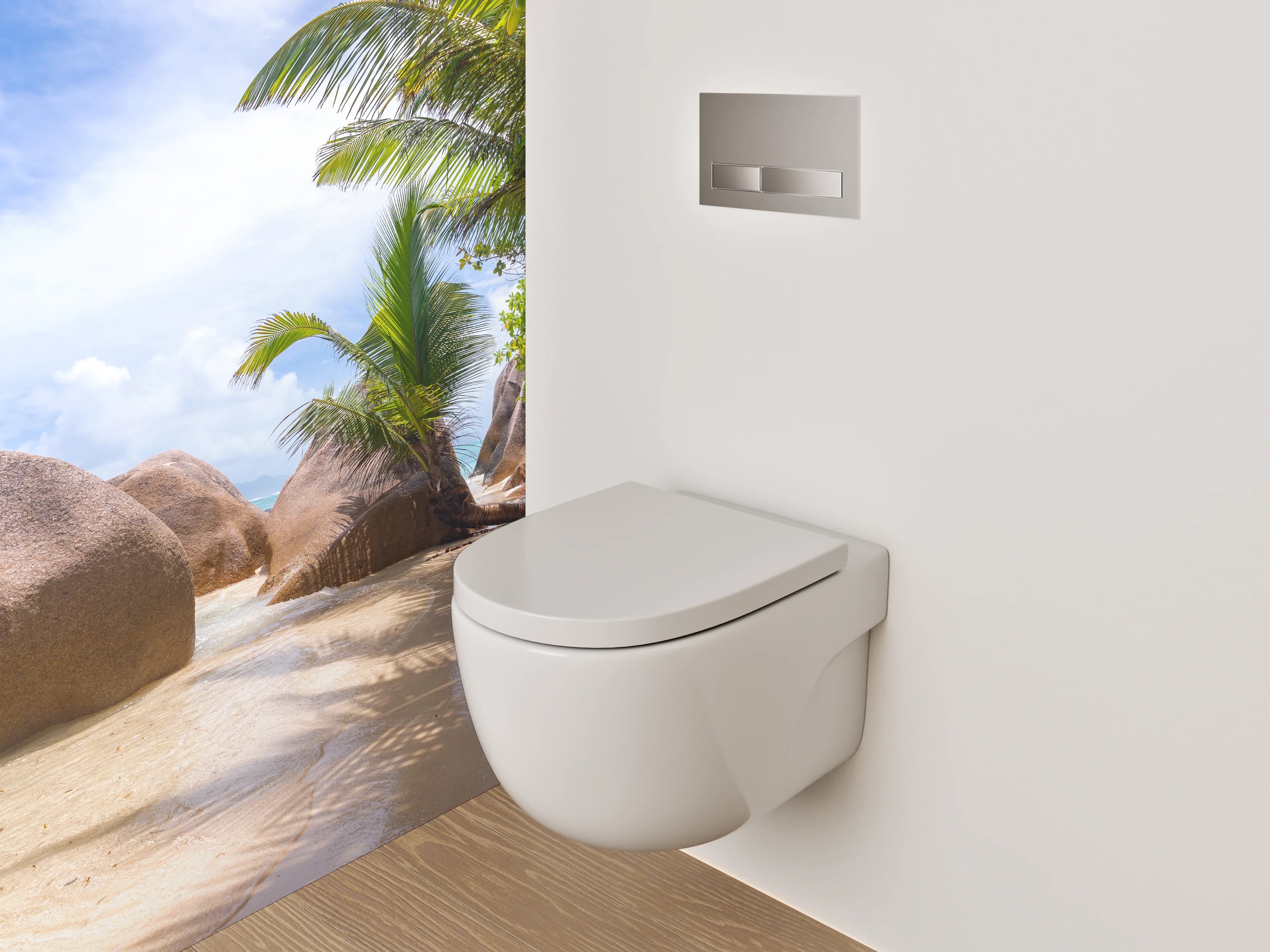 WC-Rückwand - Traumhafter Strand mit Granitfelsen