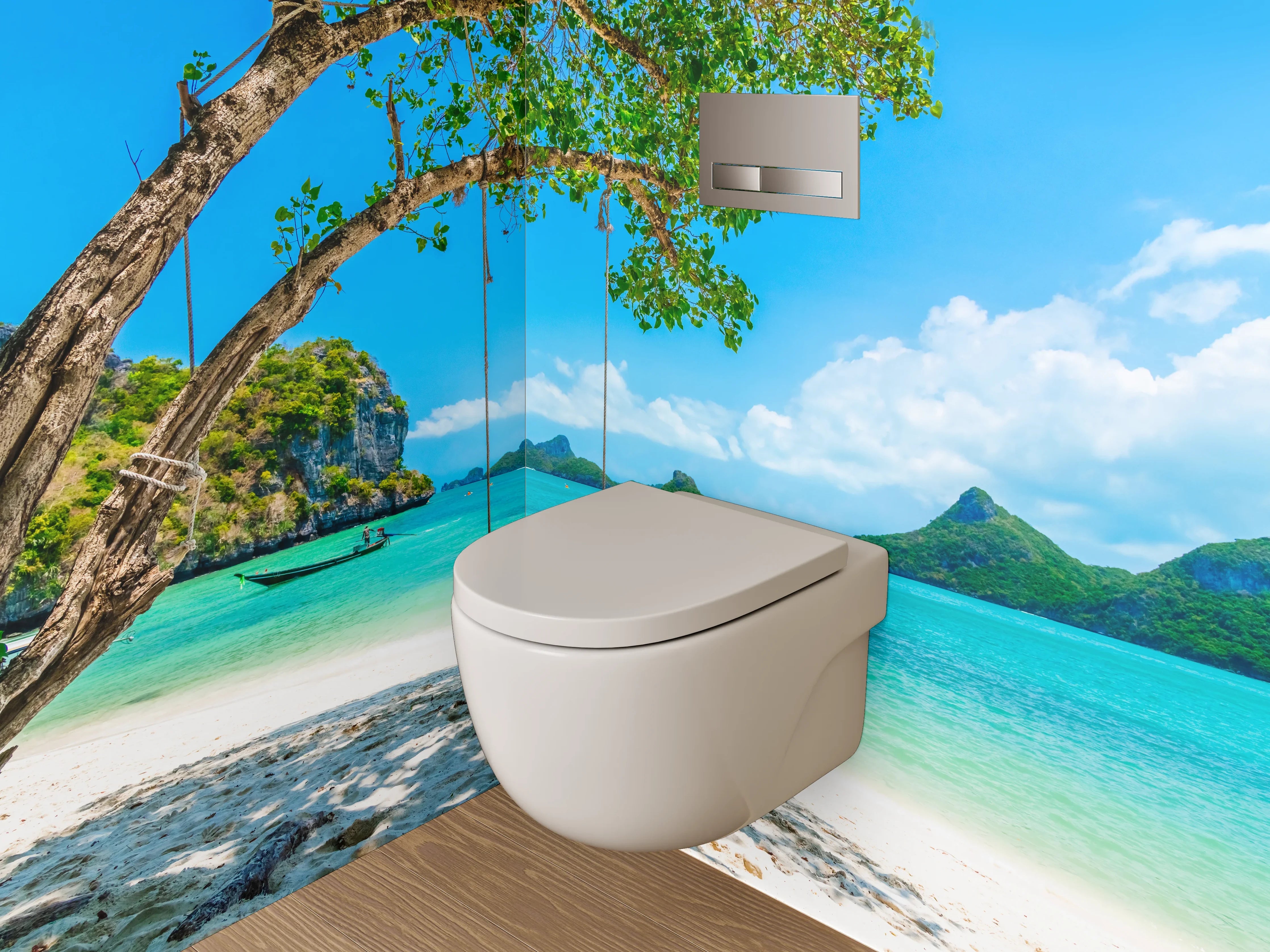 WC-Rückwand - Traumhafter tropischer Strand mit Schaukel
