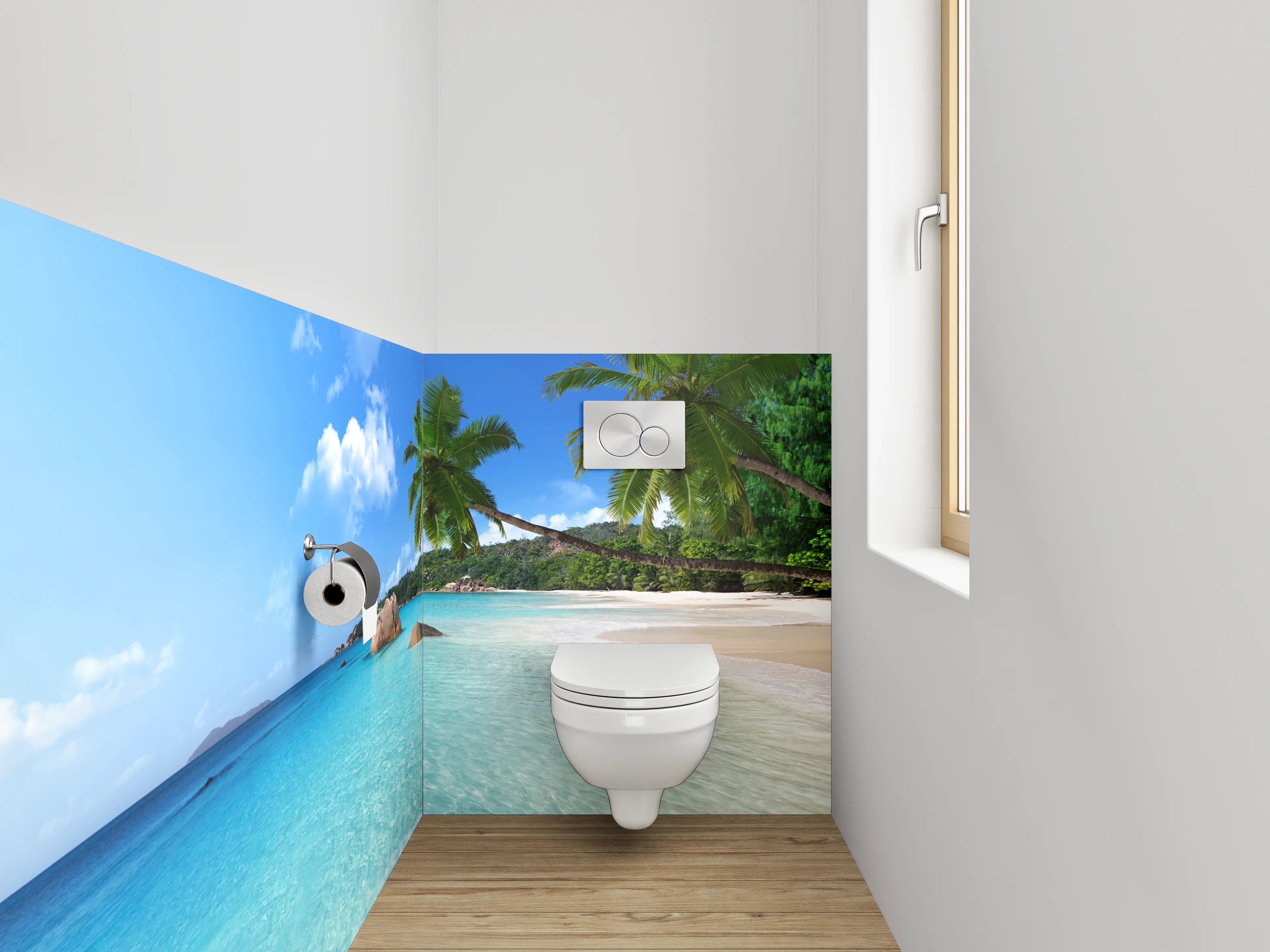 WC-Rückwand - Traumstrand mit Palmen und türkisblauem Meer