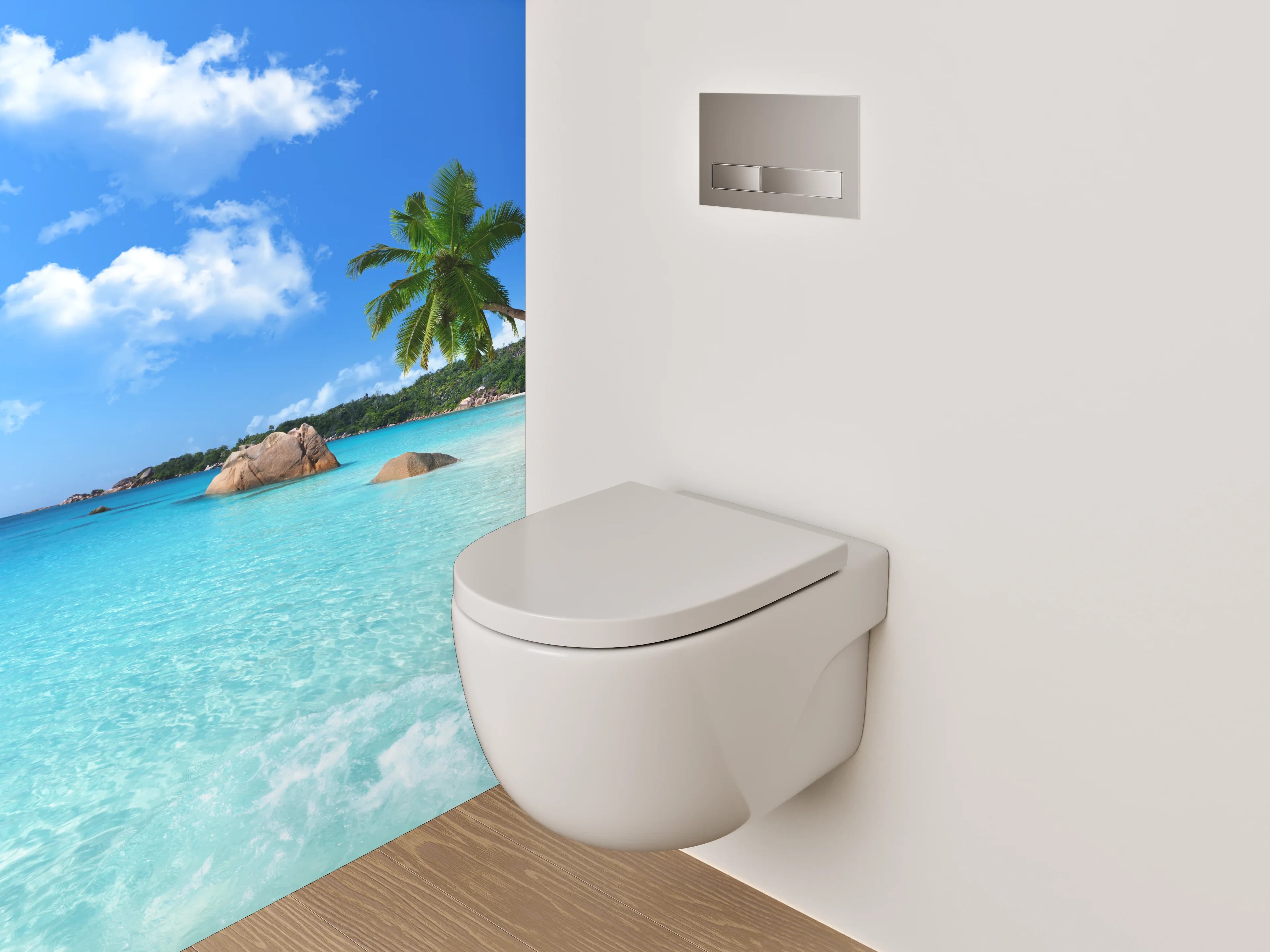 WC-Rückwand - Traumstrand mit Palmen und türkisblauem Meer