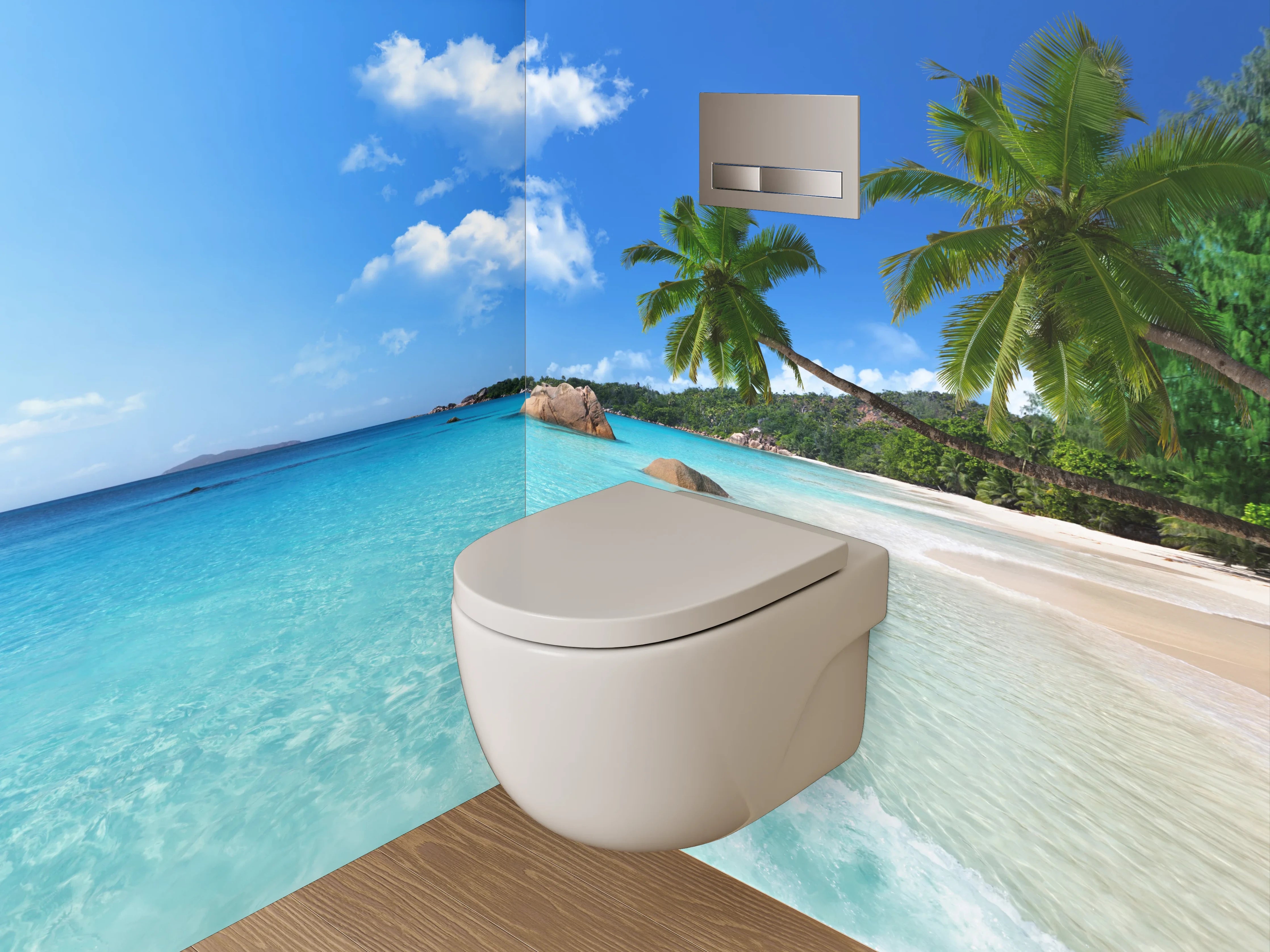 WC-Rückwand - Traumstrand mit Palmen und türkisblauem Meer