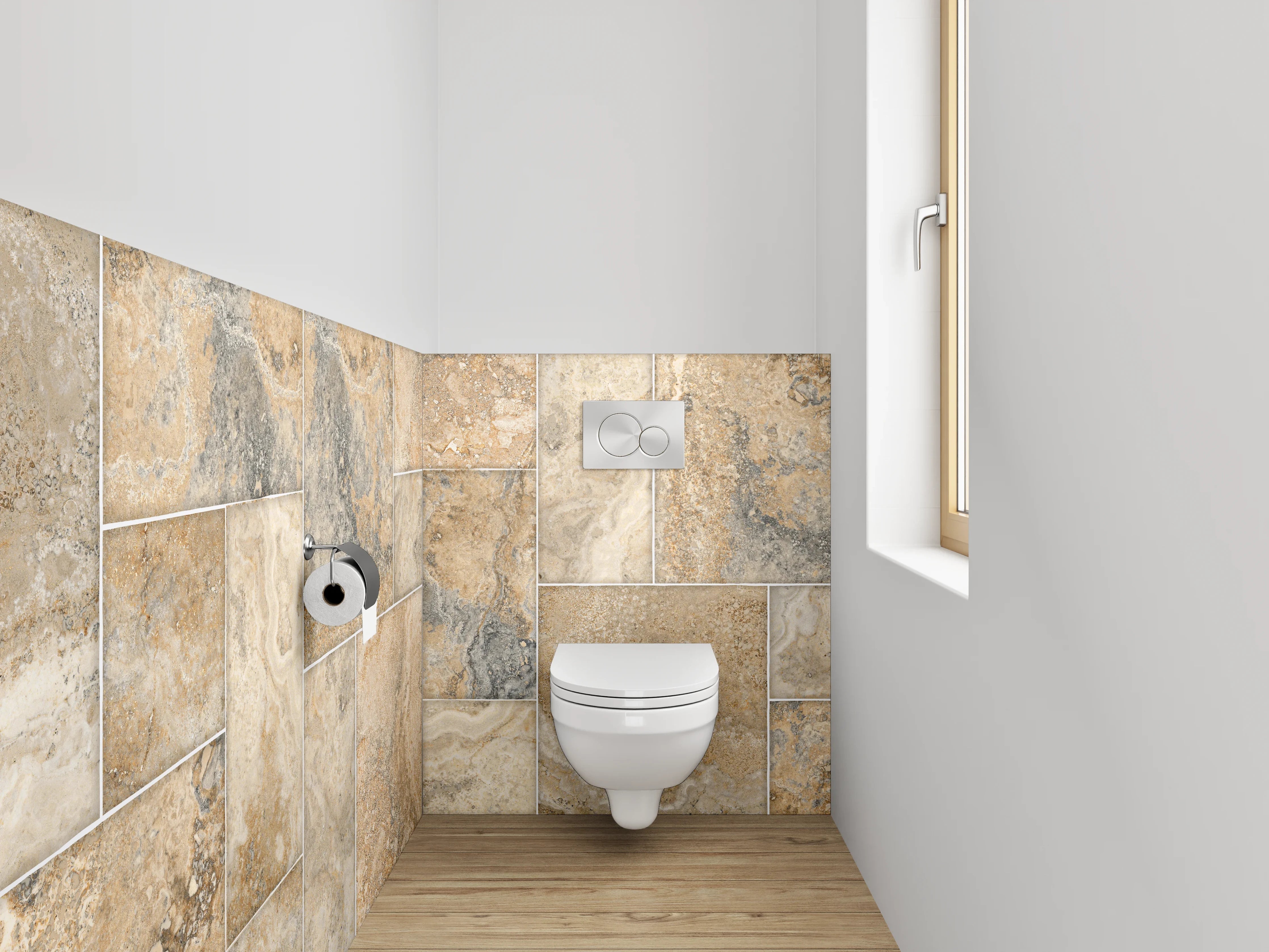WC-Rückwand - Travertinfliesen Optik für Wandgestaltung