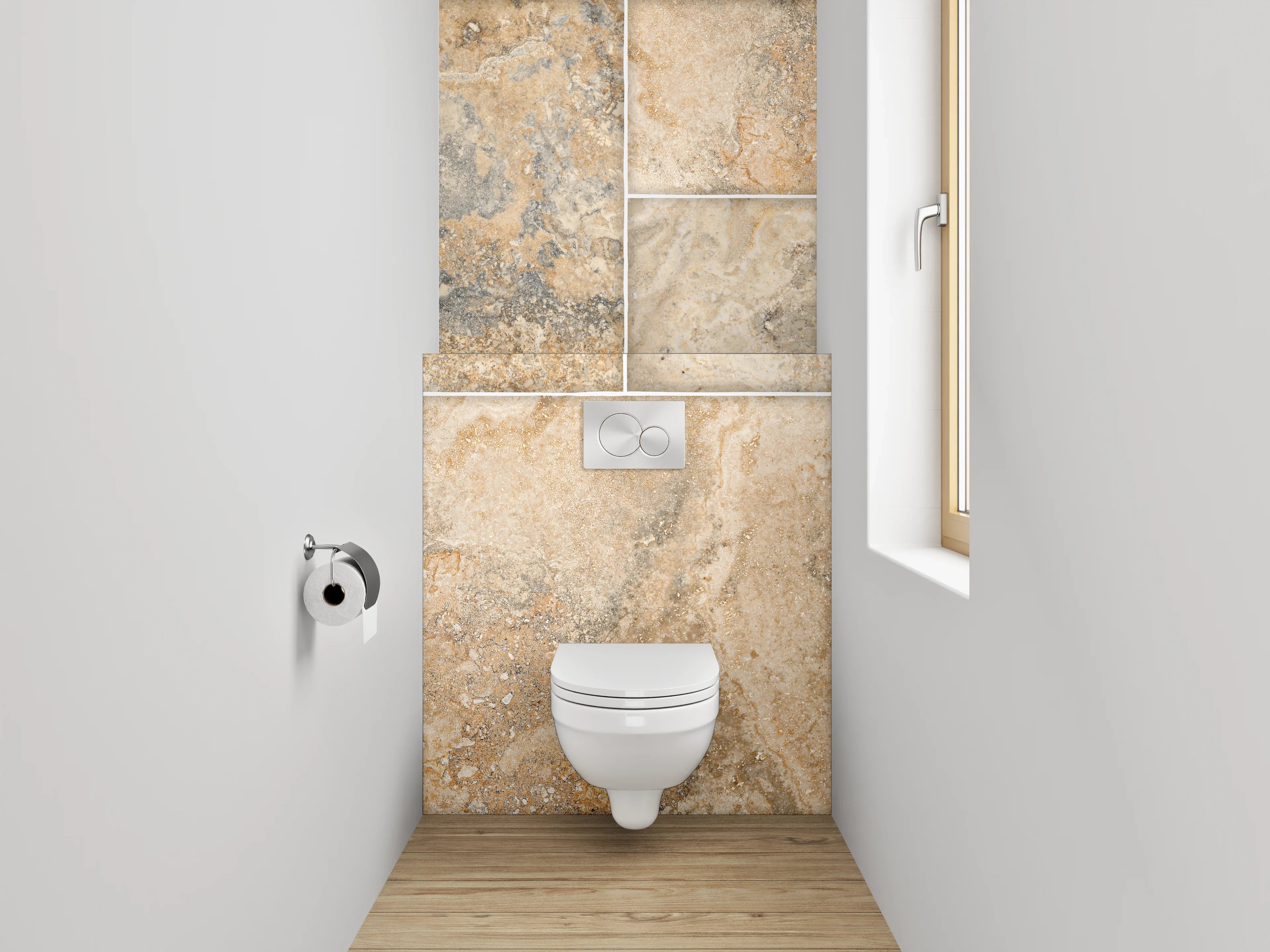 WC-Rückwand - Travertinfliesen Optik für Wandgestaltung