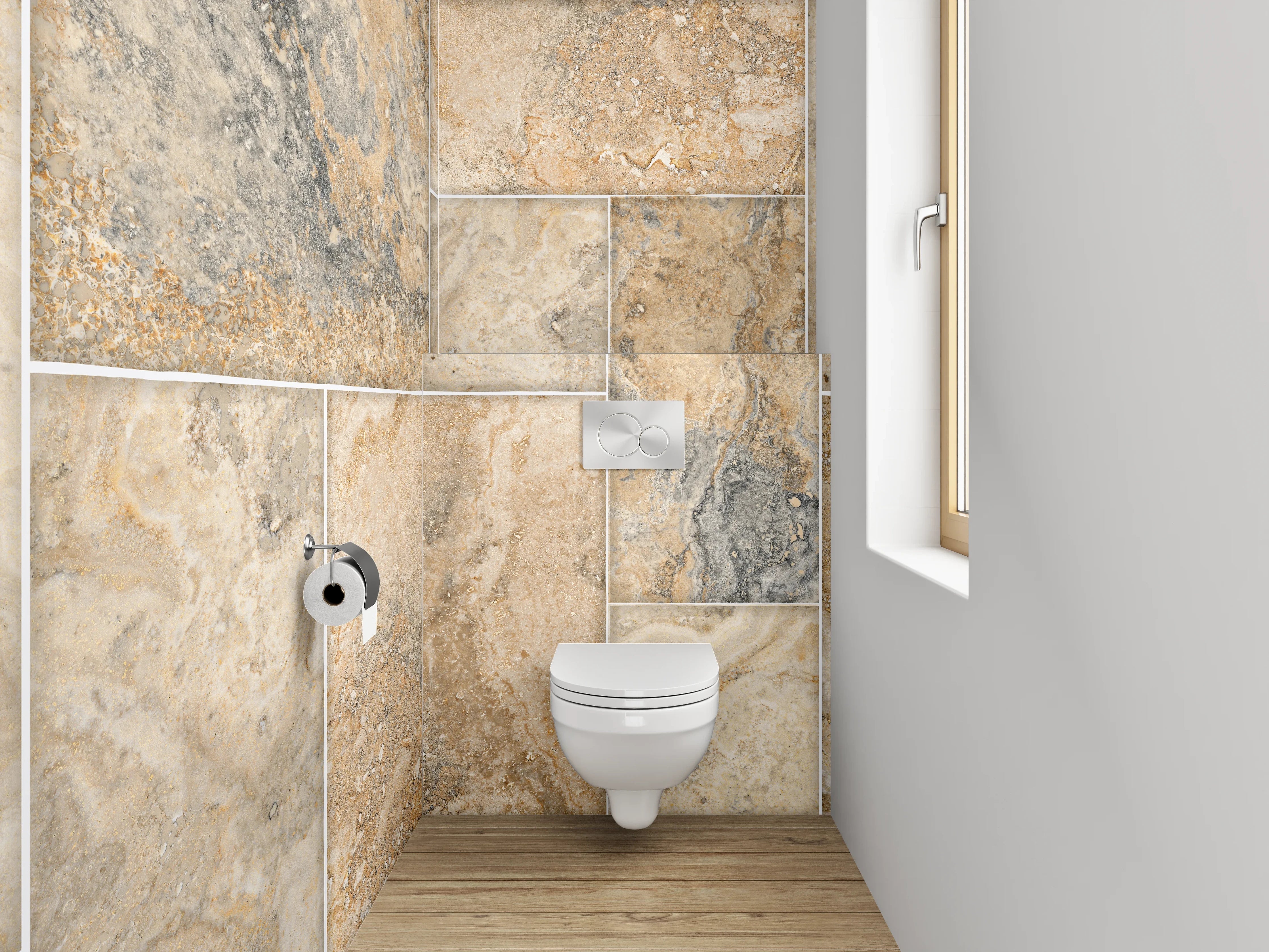 WC-Rückwand - Travertinfliesen Optik für Wandgestaltung