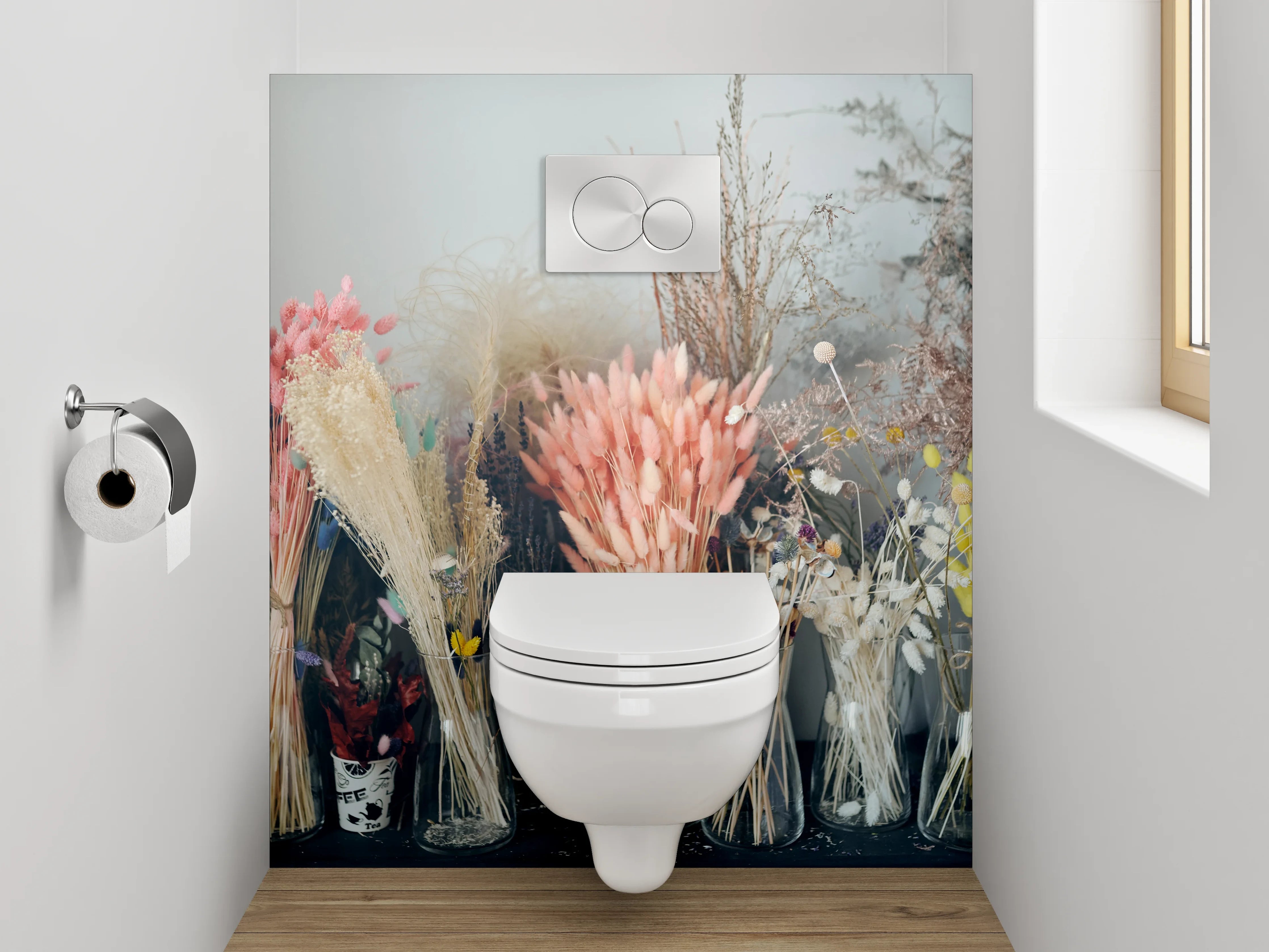 WC-Rückwand - Trockenblumenstrauß Pastell Deko