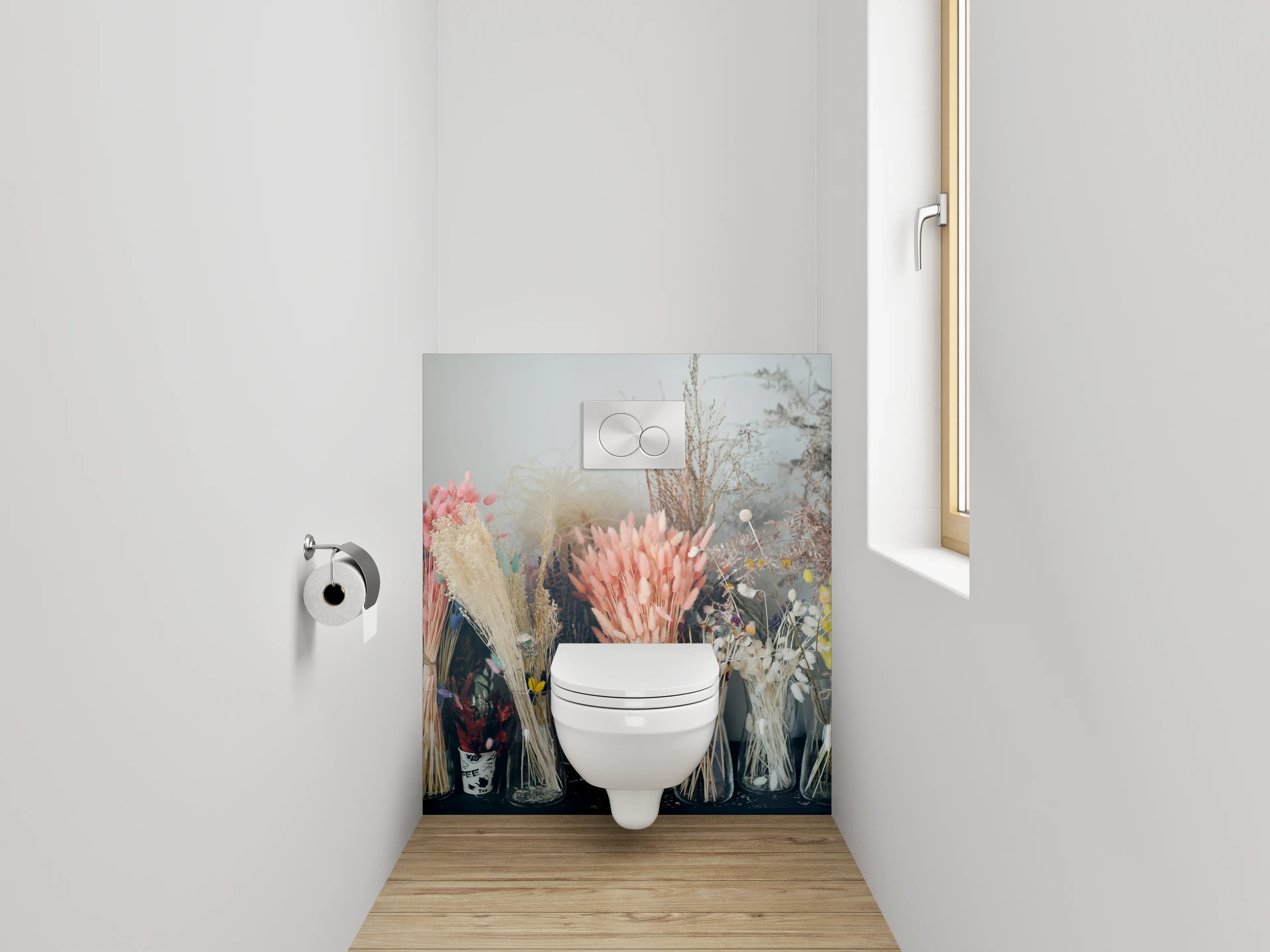 WC-Rückwand - Trockenblumenstrauß Pastell Deko