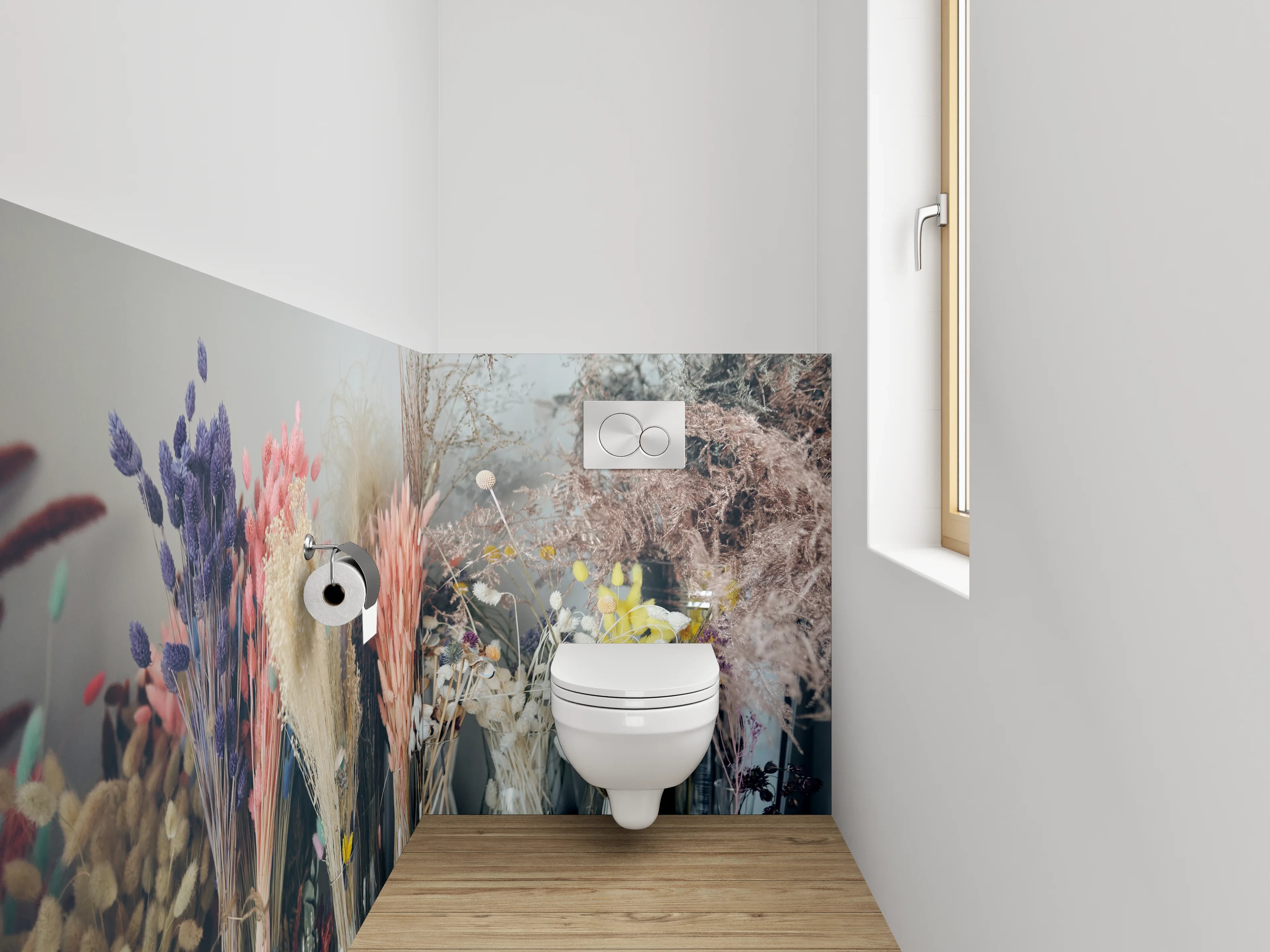 WC-Rückwand - Trockenblumenstrauß Pastell Deko