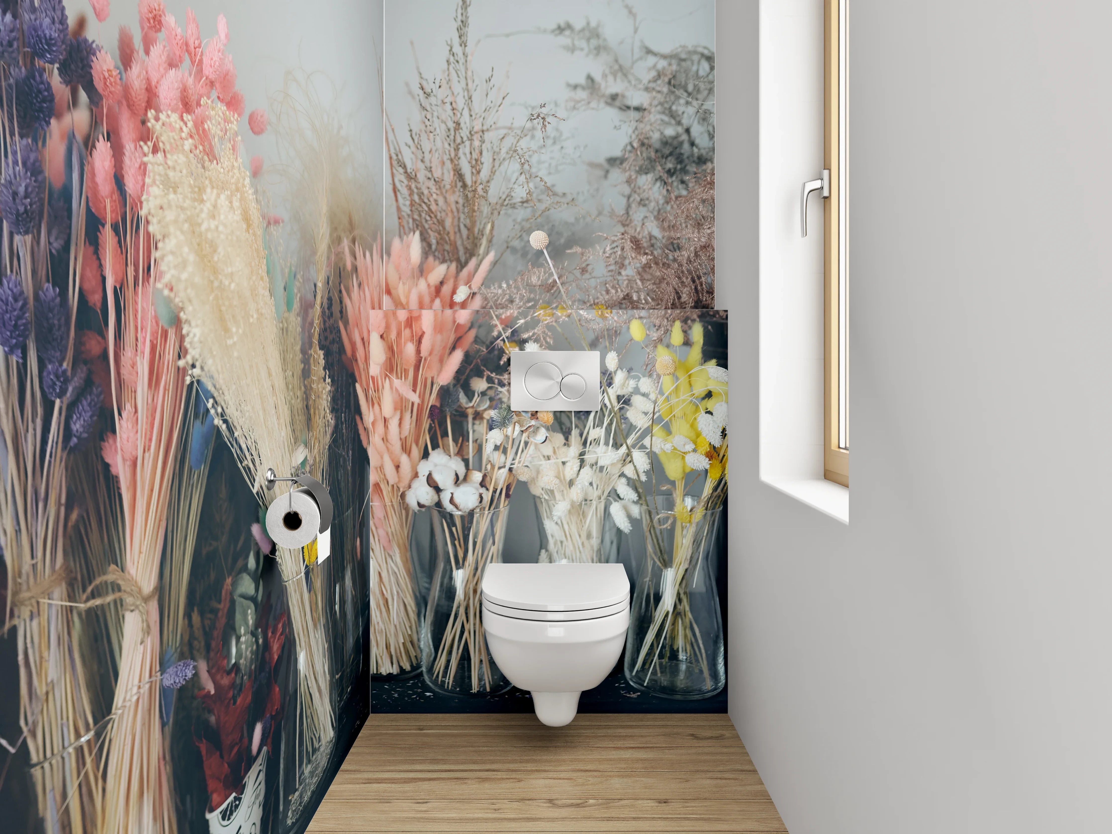 WC-Rückwand - Trockenblumenstrauß Pastell Deko