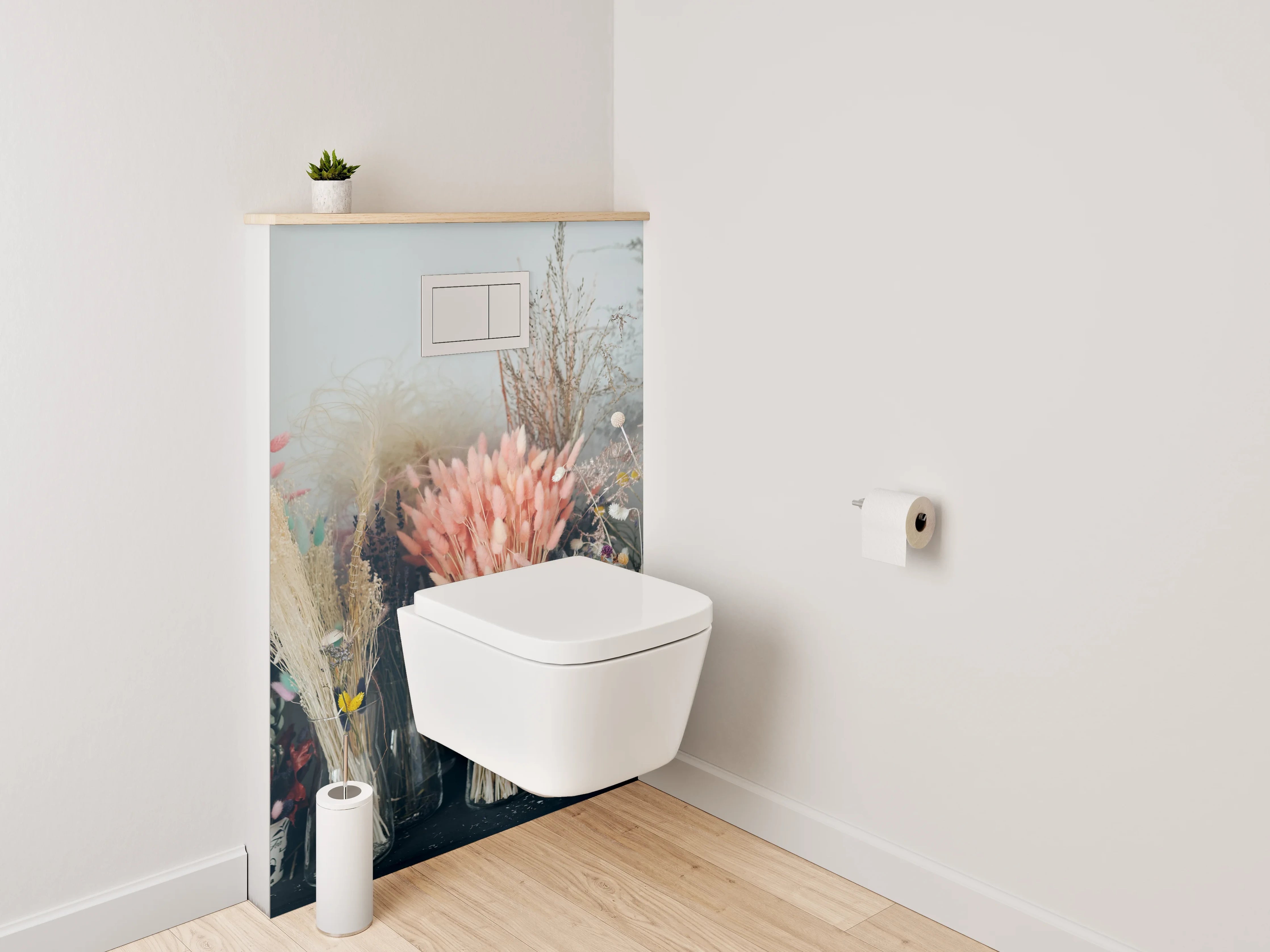WC-Rückwand - Trockenblumenstrauß Pastell Deko
