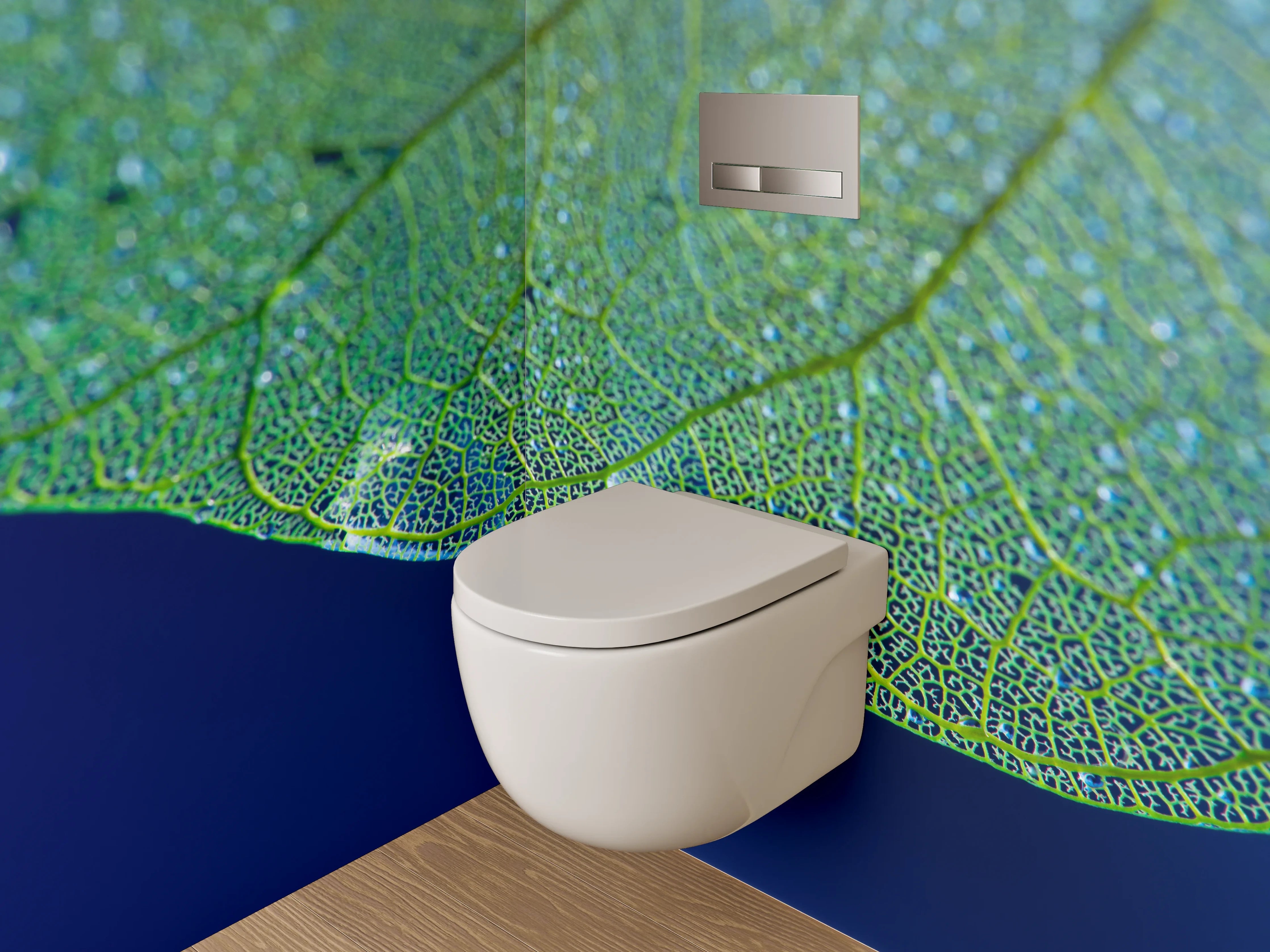 WC-Rückwand - Tropfender Wassertropfen an Blattstruktur