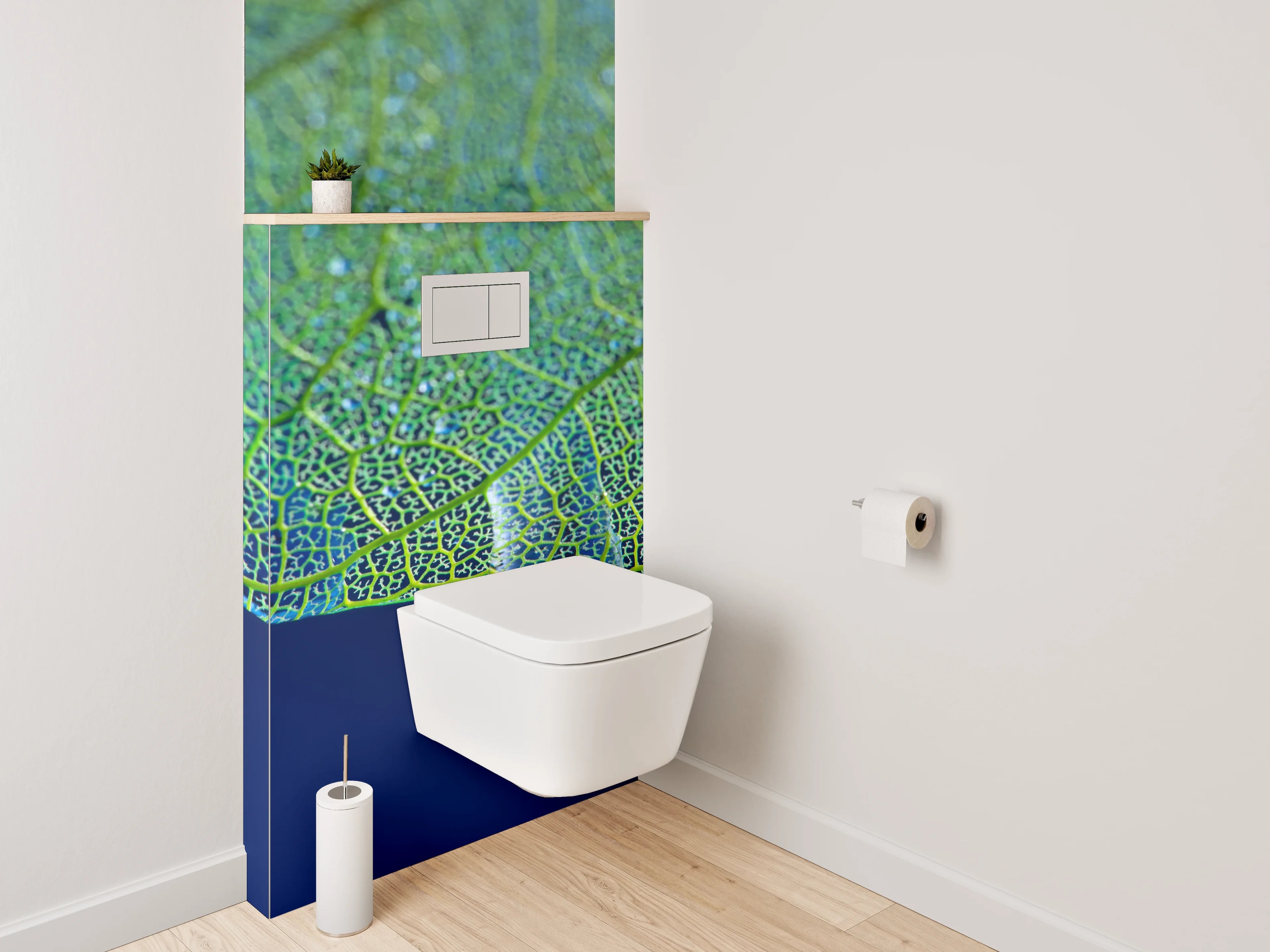 WC-Rückwand - Tropfender Wassertropfen an Blattstruktur