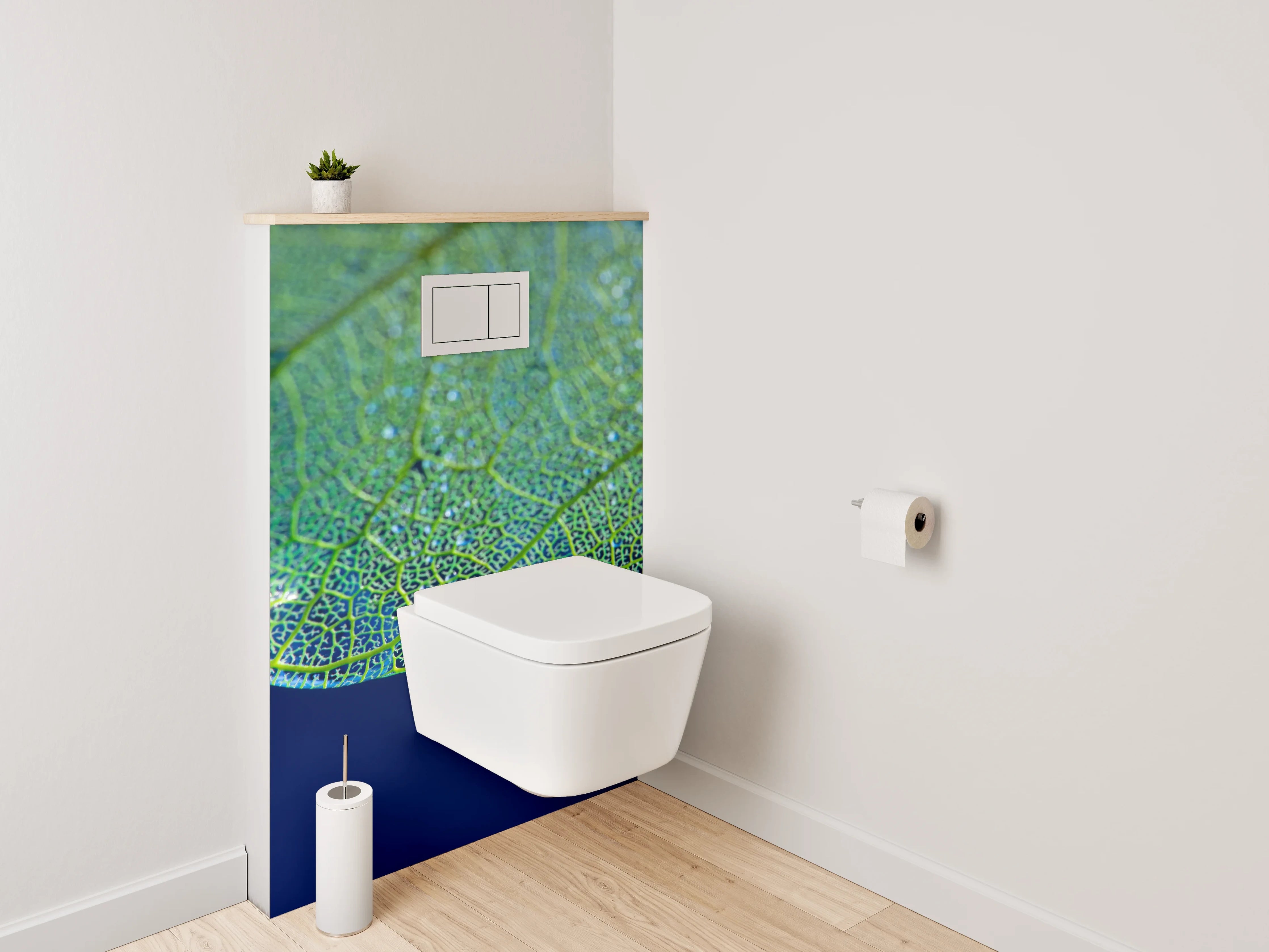 WC-Rückwand - Tropfender Wassertropfen an Blattstruktur