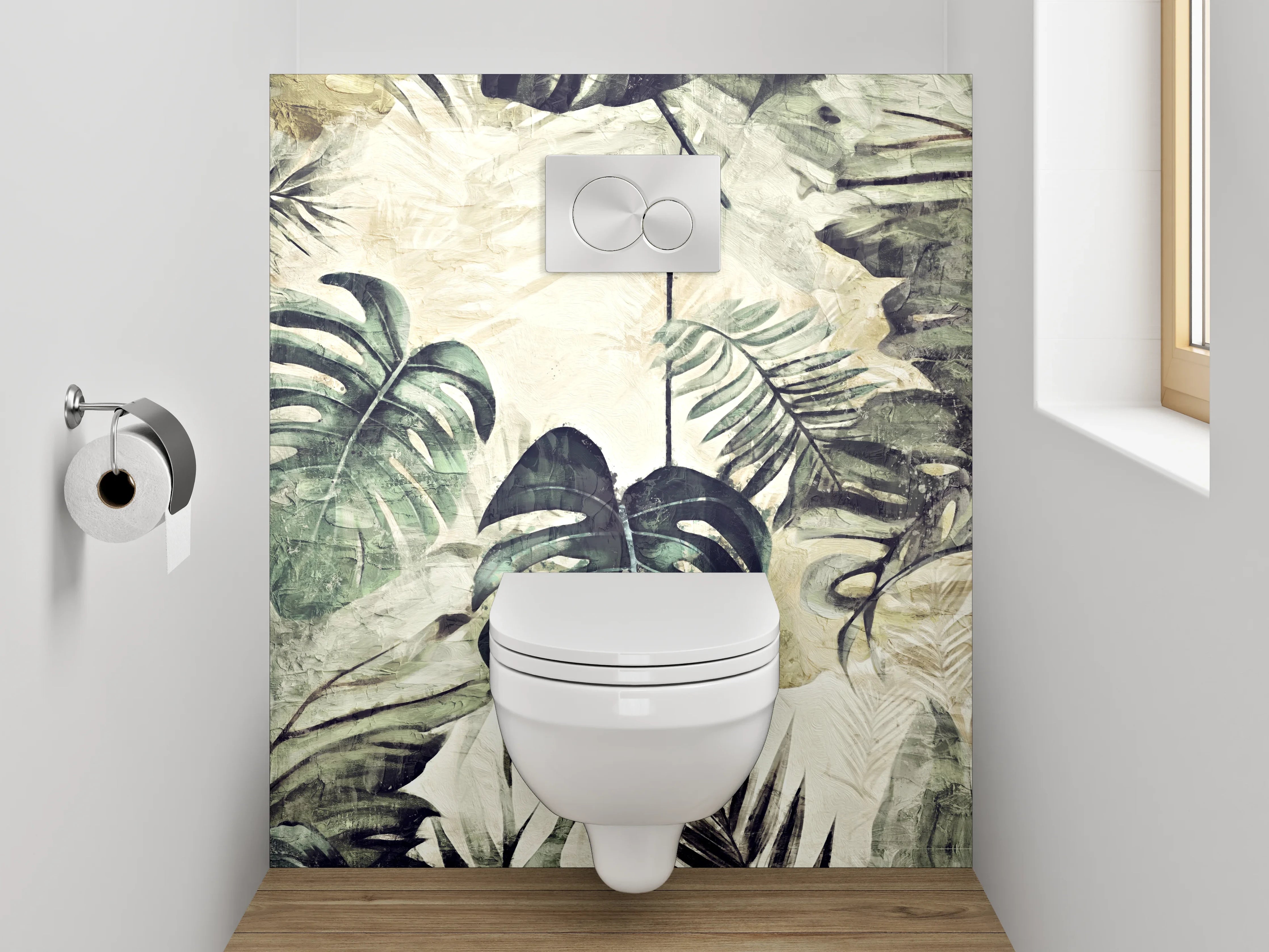 WC-Rückwand - Tropische Blätter Aquarell Kunst