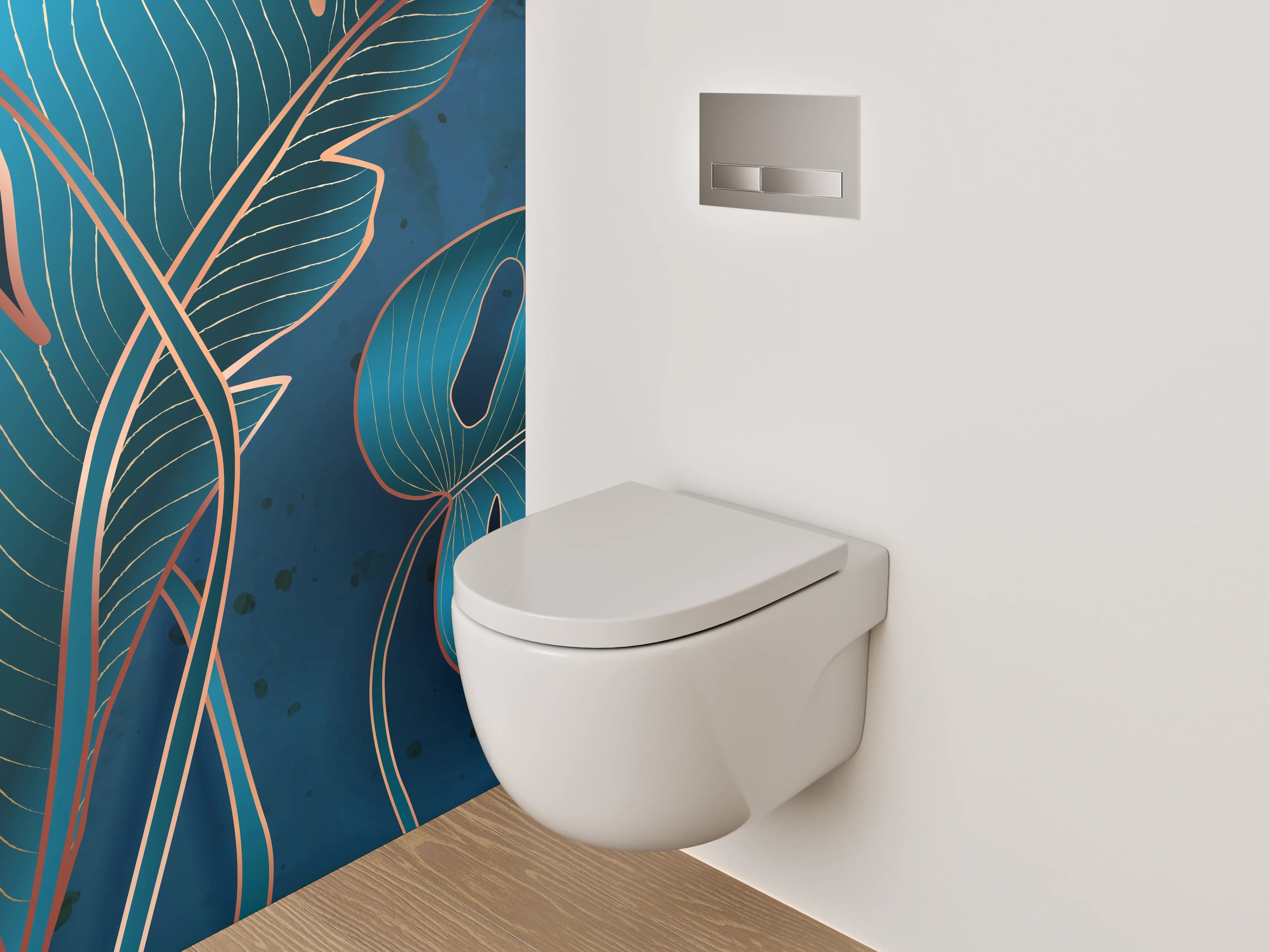 WC-Rückwand - Tropische Blätter Blau Illustration