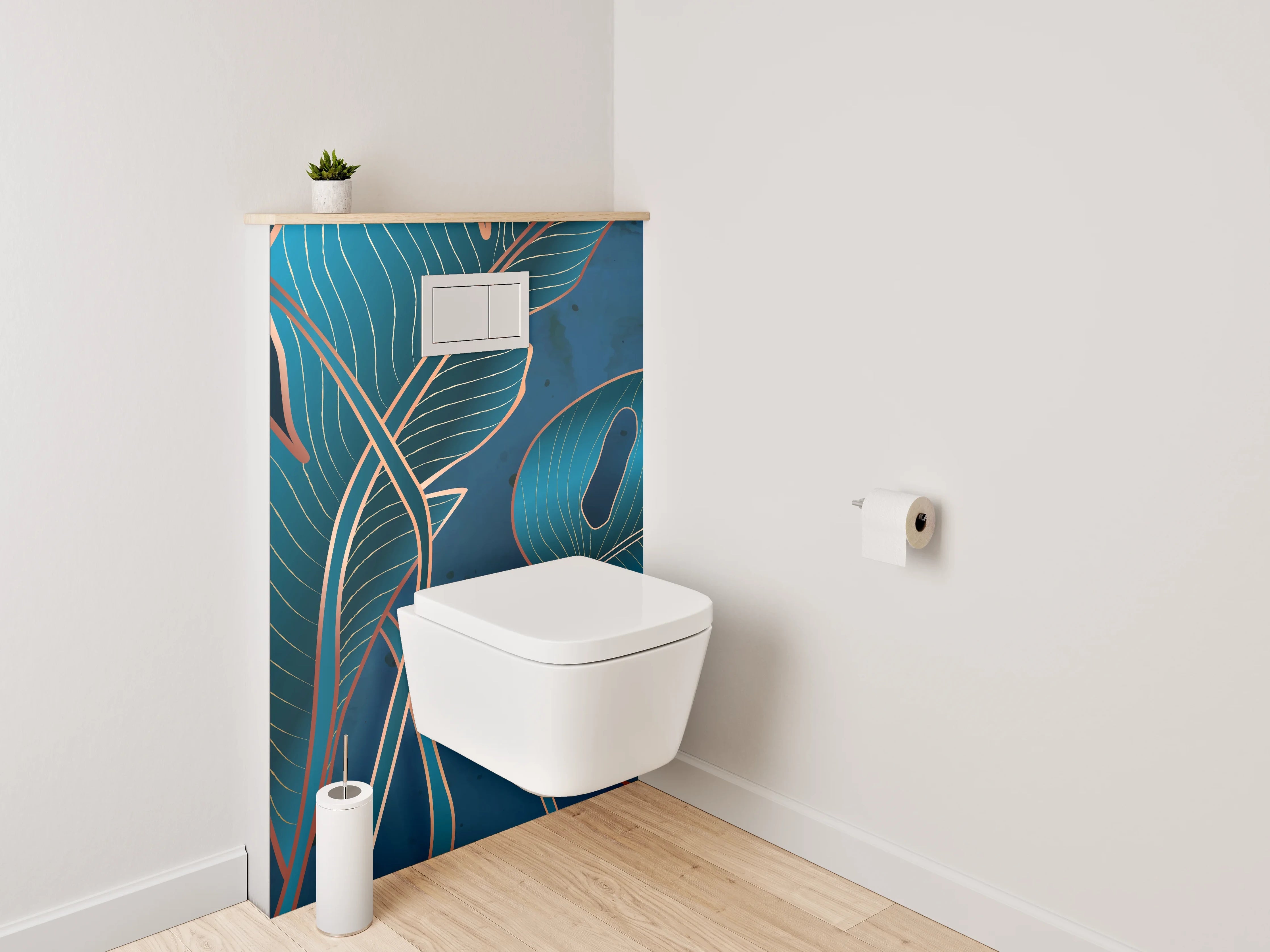 WC-Rückwand - Tropische Blätter Blau Illustration