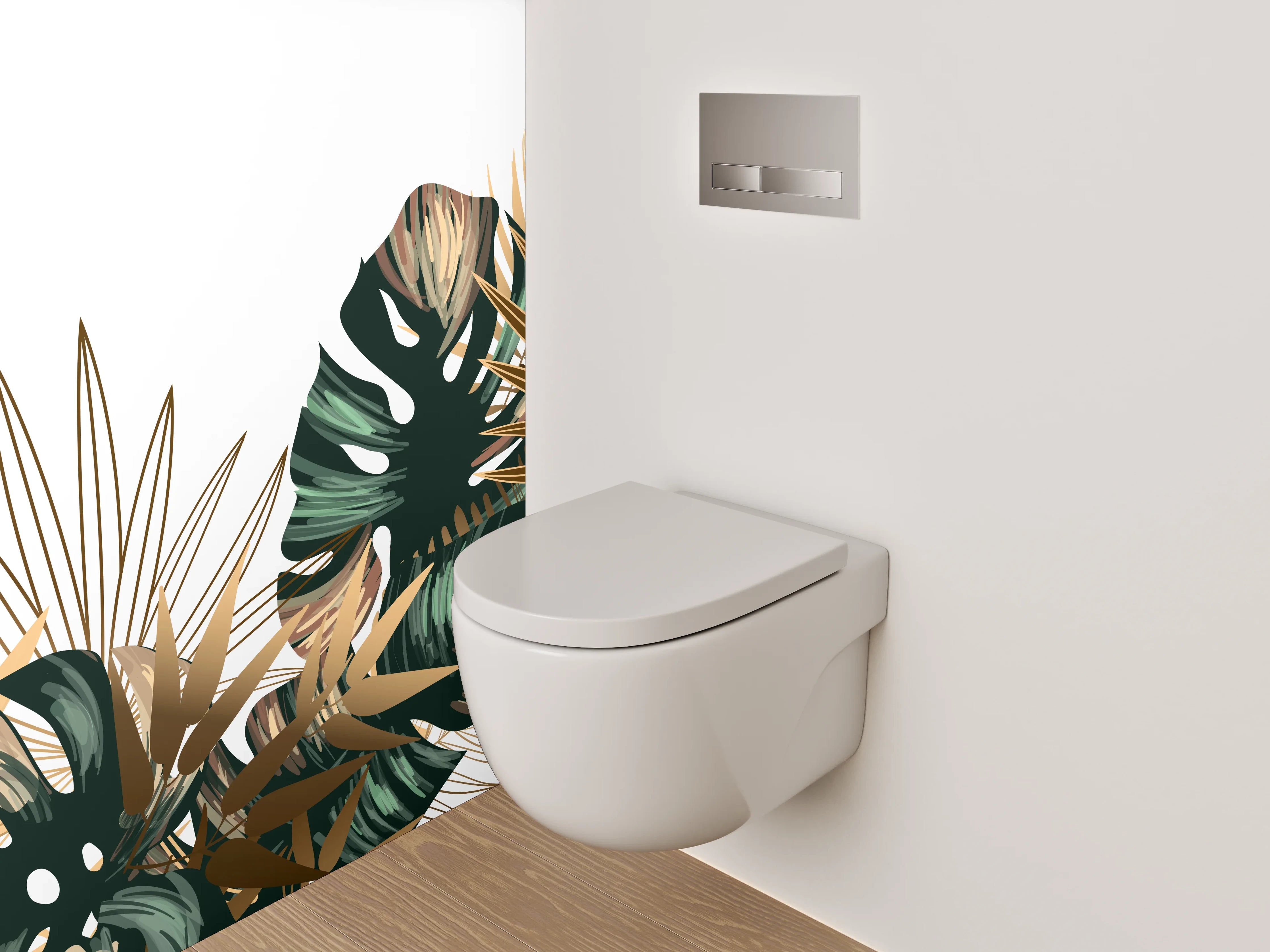 WC-Rückwand - Tropische Blätter Goldgrün Design