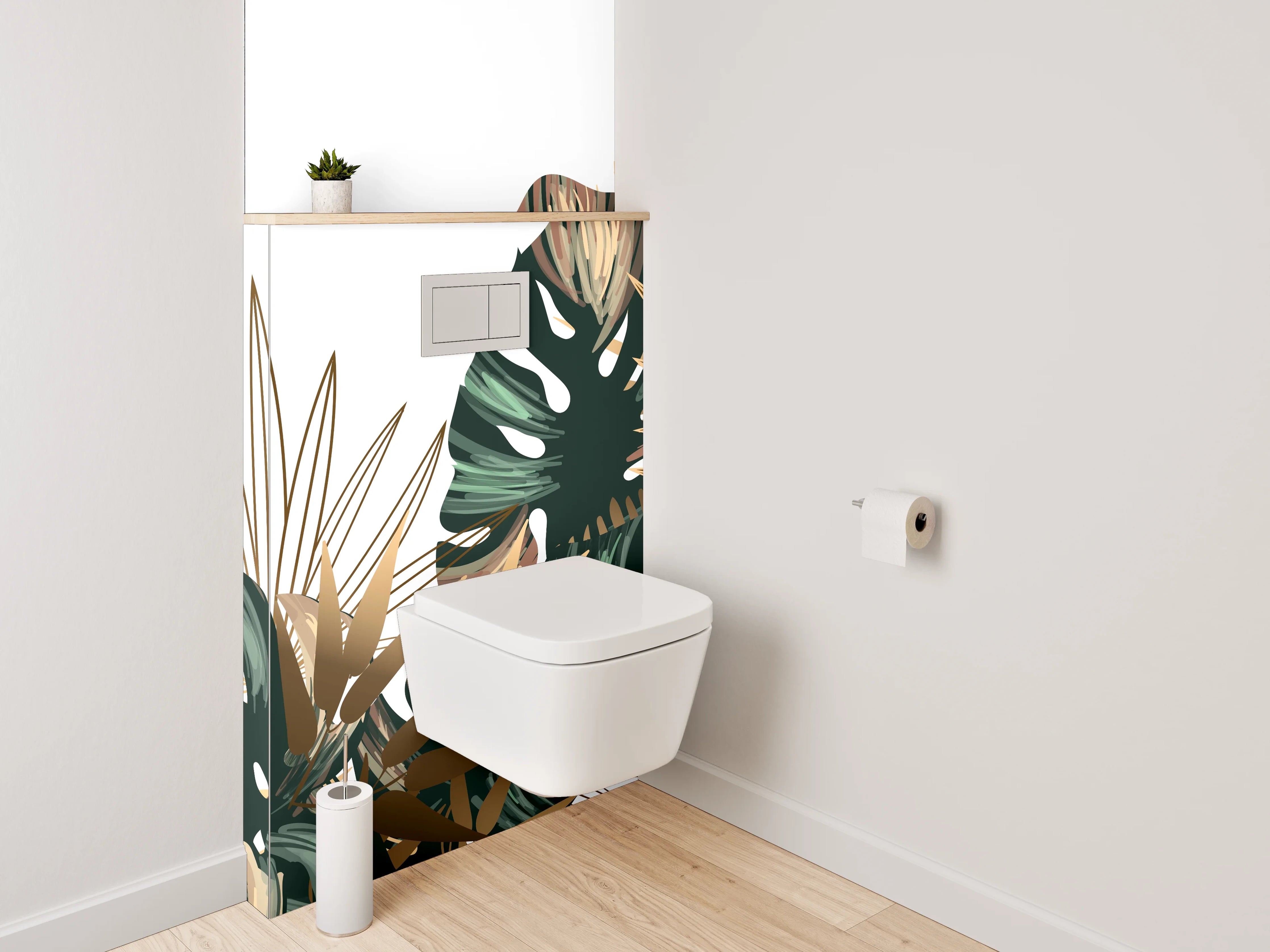 WC-Rückwand - Tropische Blätter Goldgrün Design