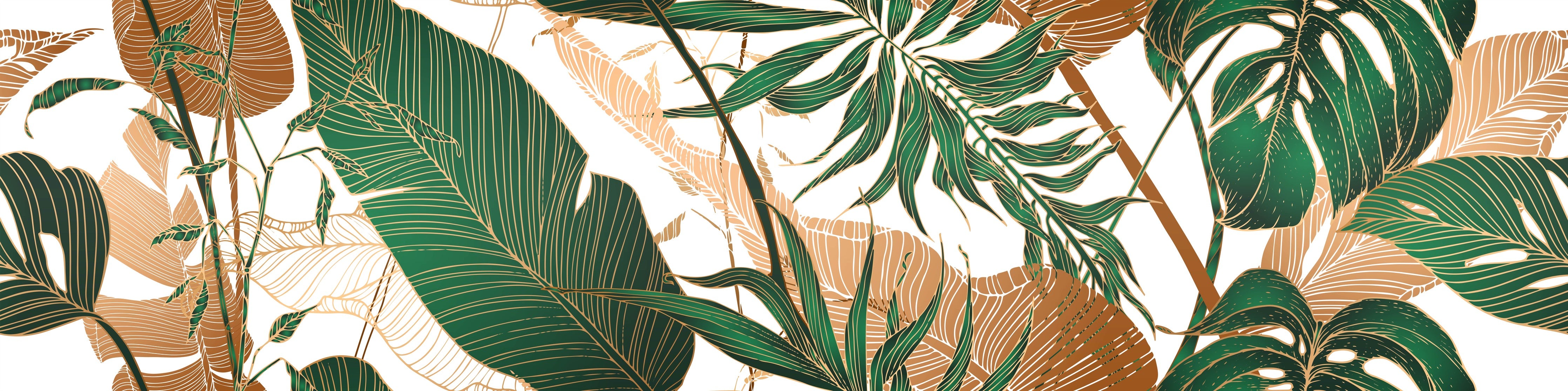 WC-Rückwand-Tropische Blätter Illustration grün gold