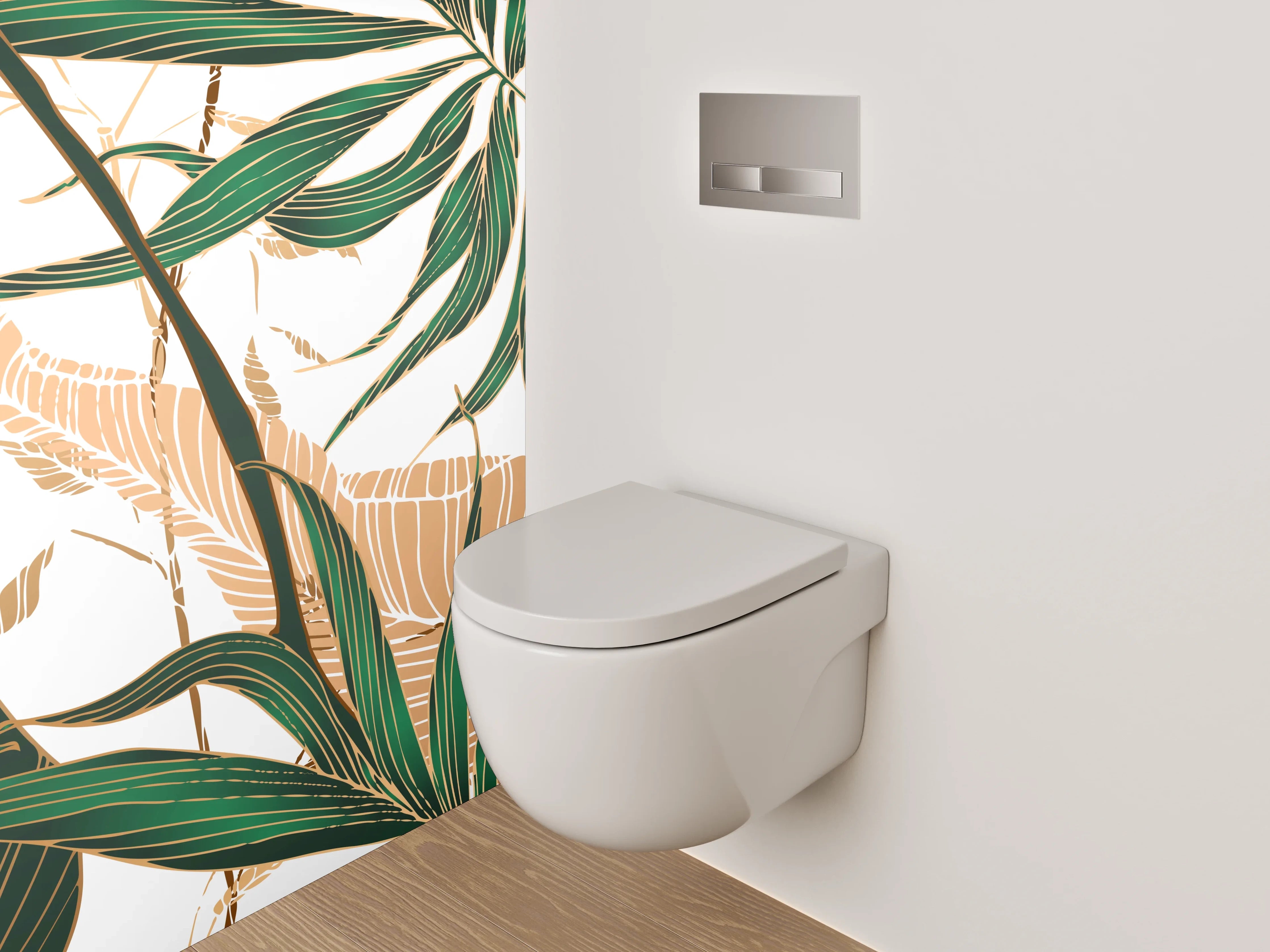 WC-Rückwand - Tropische Blätter Illustration grün gold