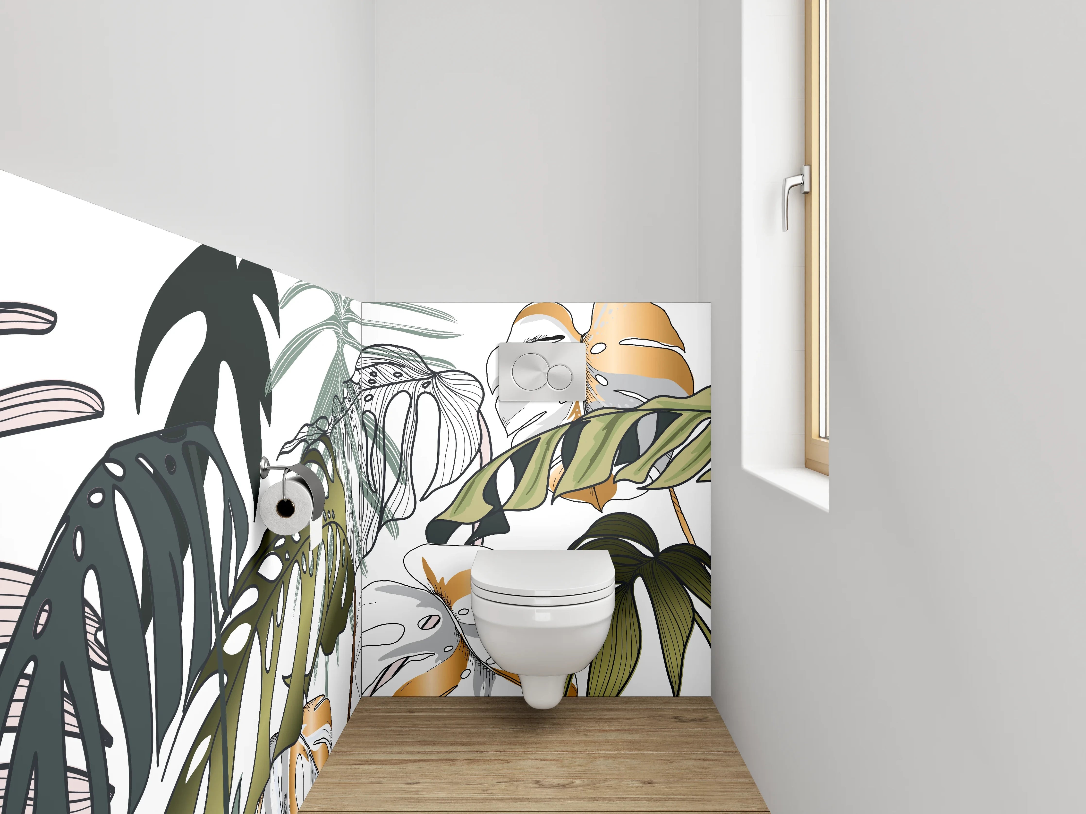 WC-Rückwand - Tropische Blätter Illustration modern
