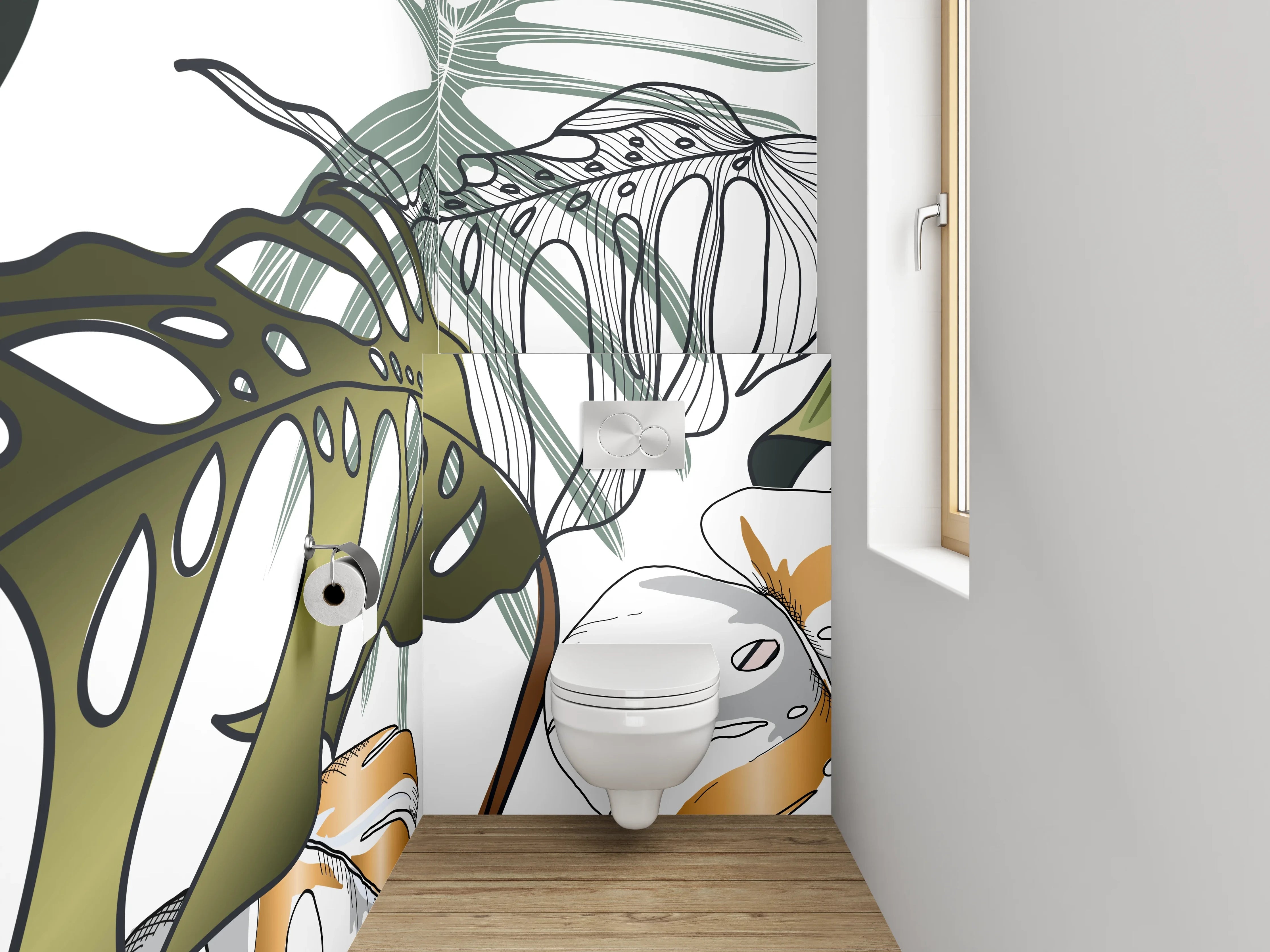 WC-Rückwand - Tropische Blätter Illustration modern
