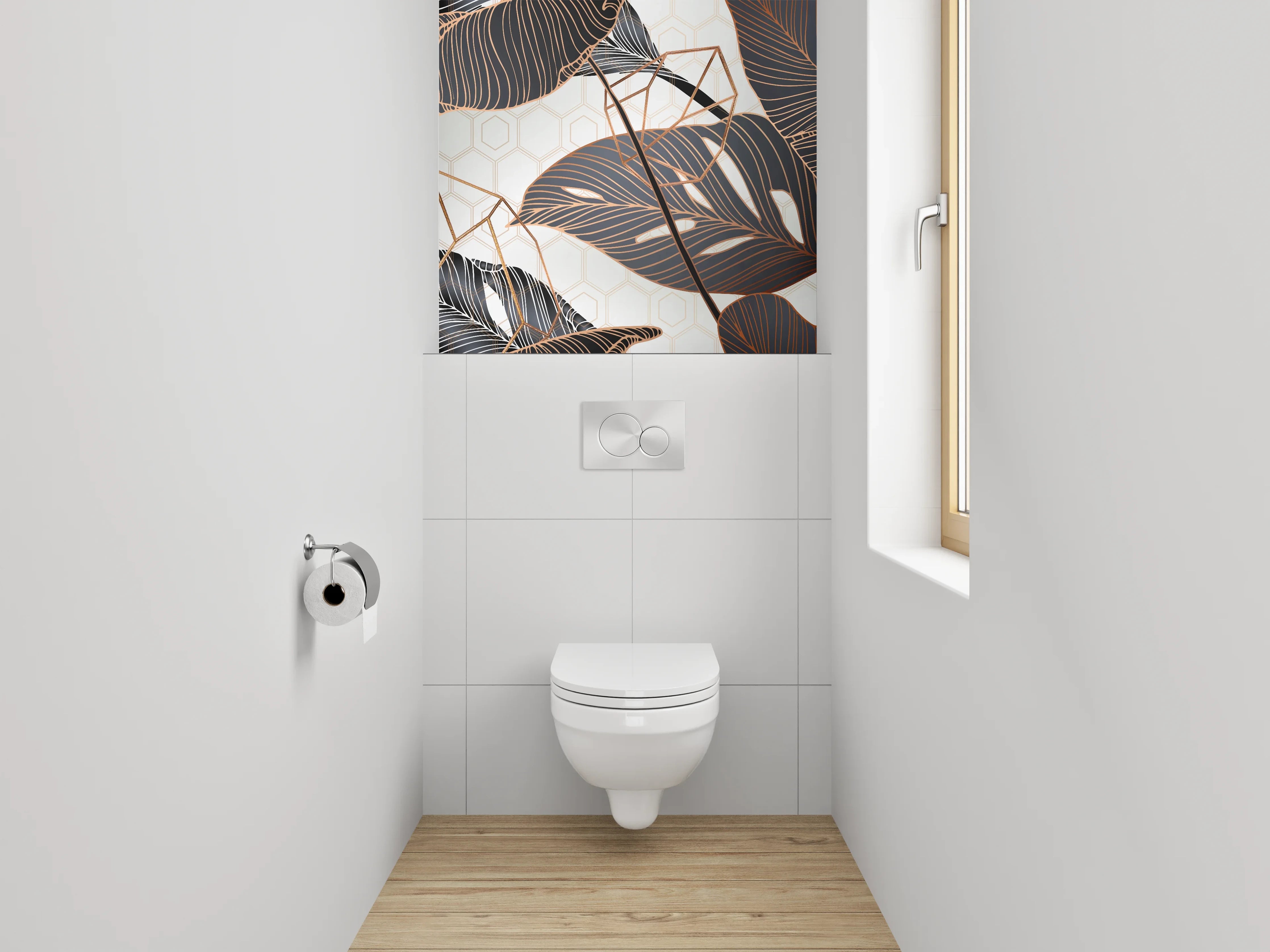 WC-Rückwand - Tropische Blätter Lineart auf Cremeweiß