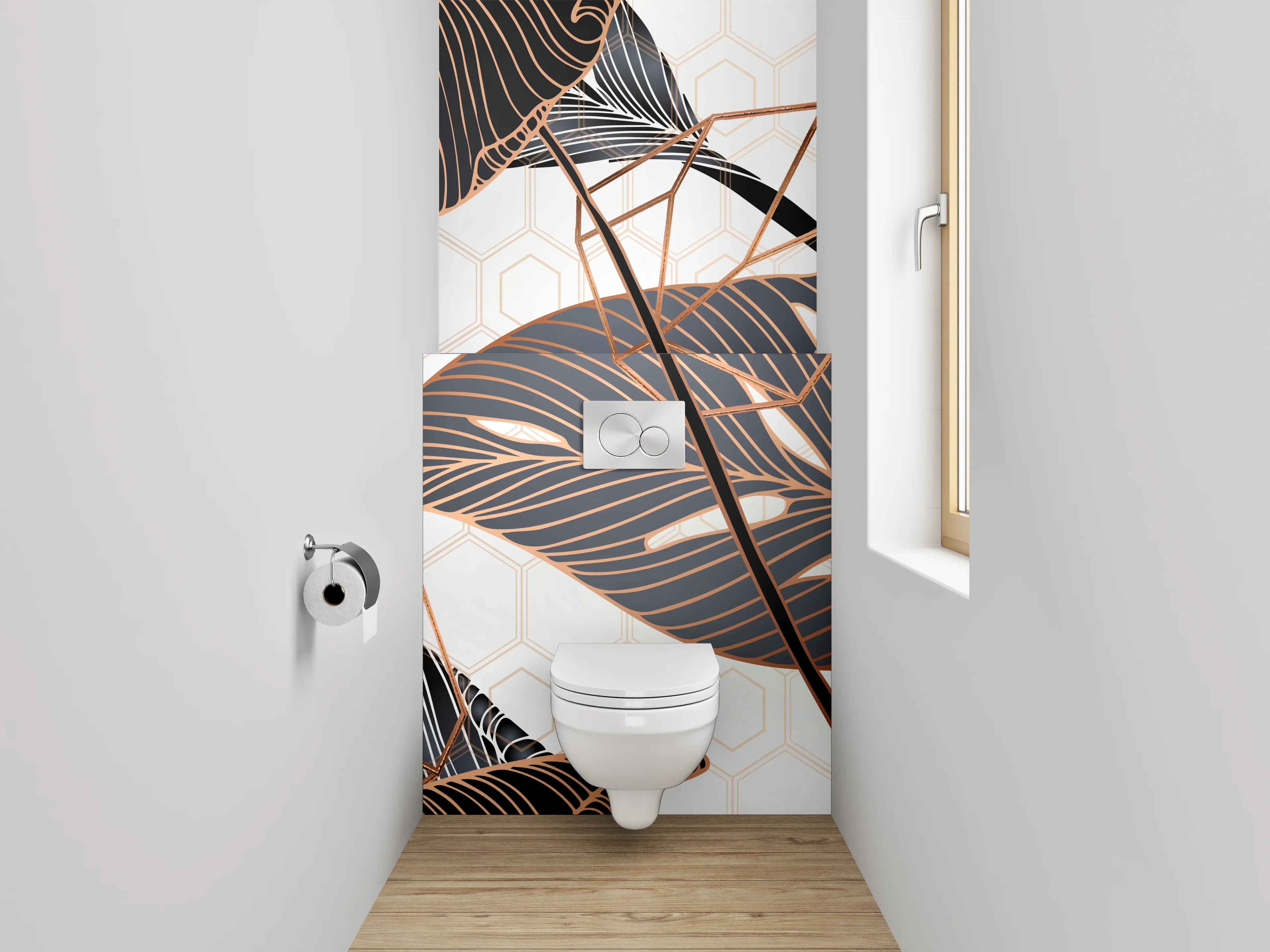 WC-Rückwand - Tropische Blätter Lineart auf Cremeweiß