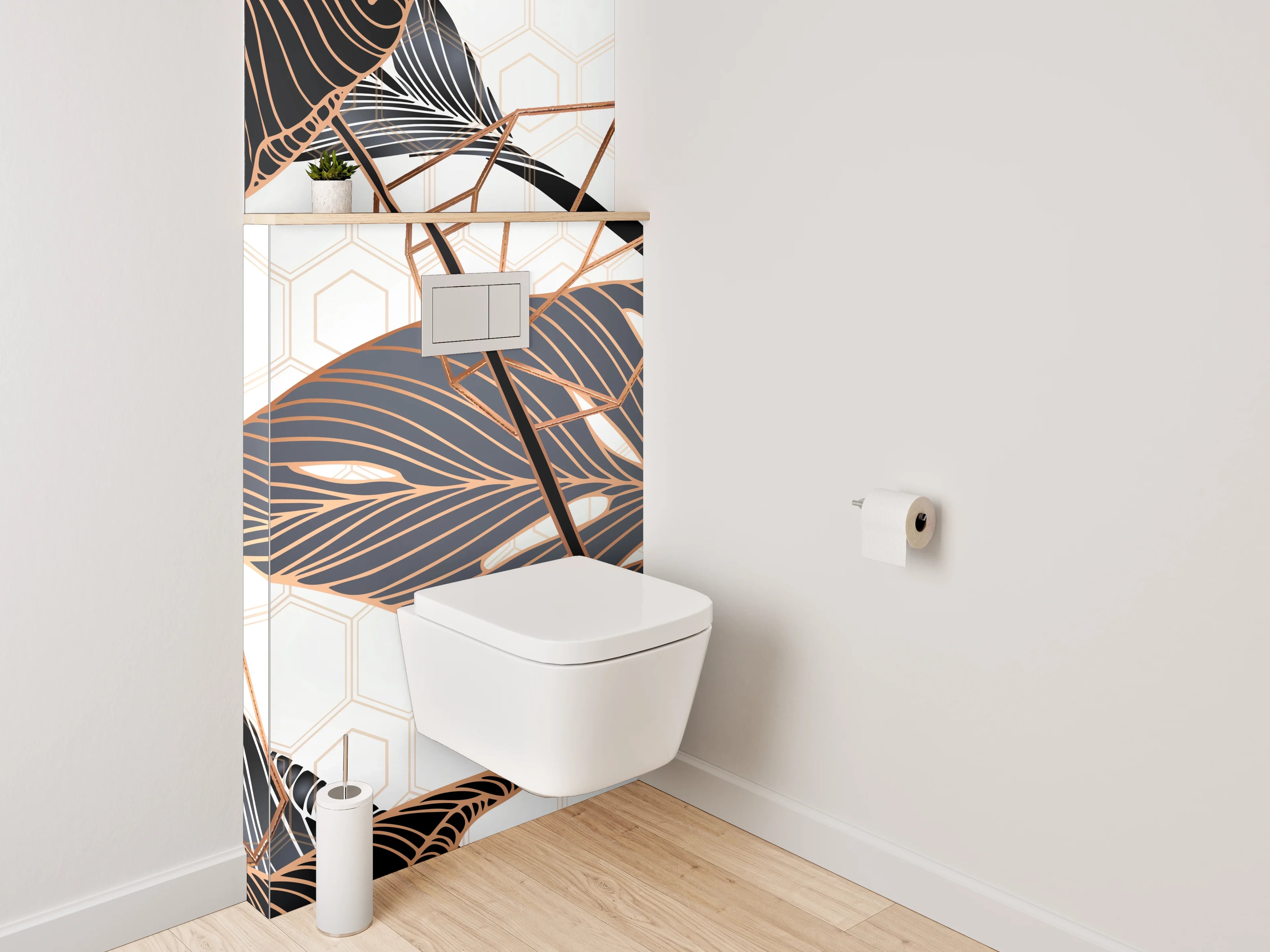 WC-Rückwand - Tropische Blätter Lineart auf Cremeweiß