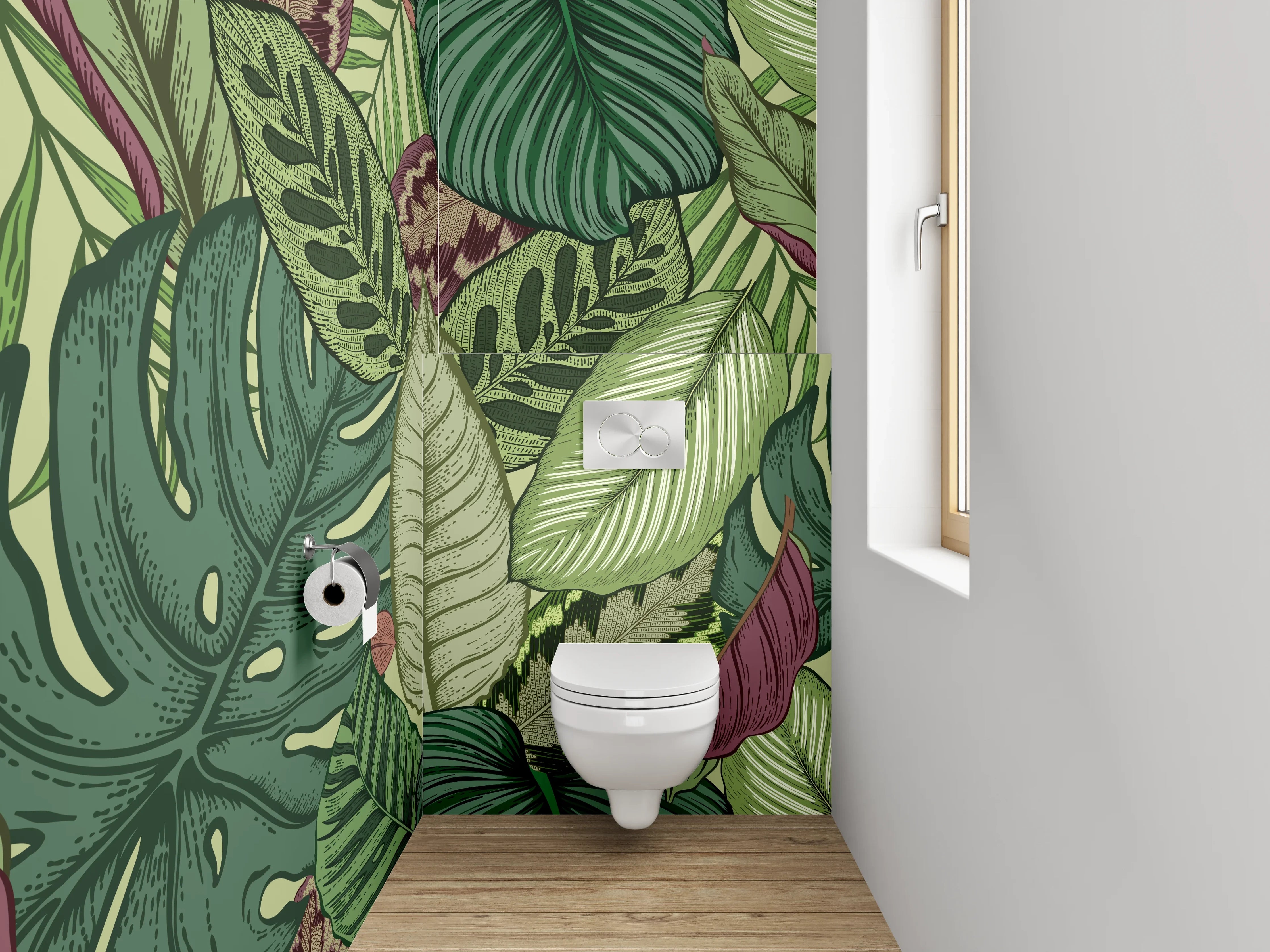 WC-Rückwand - Tropische Blätter Muster Grün