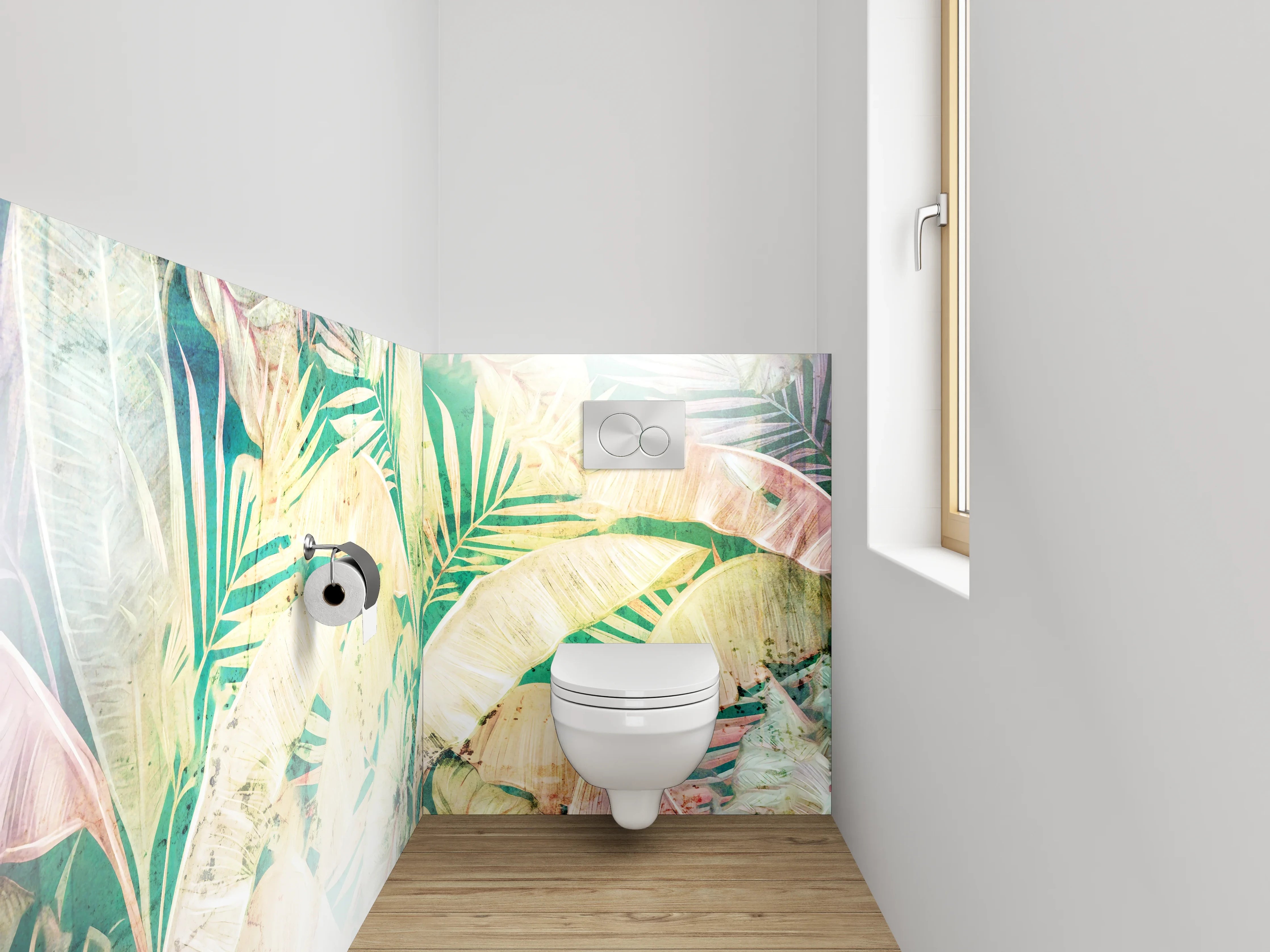 WC-Rückwand - Tropische Blätter Pastell Aquarell