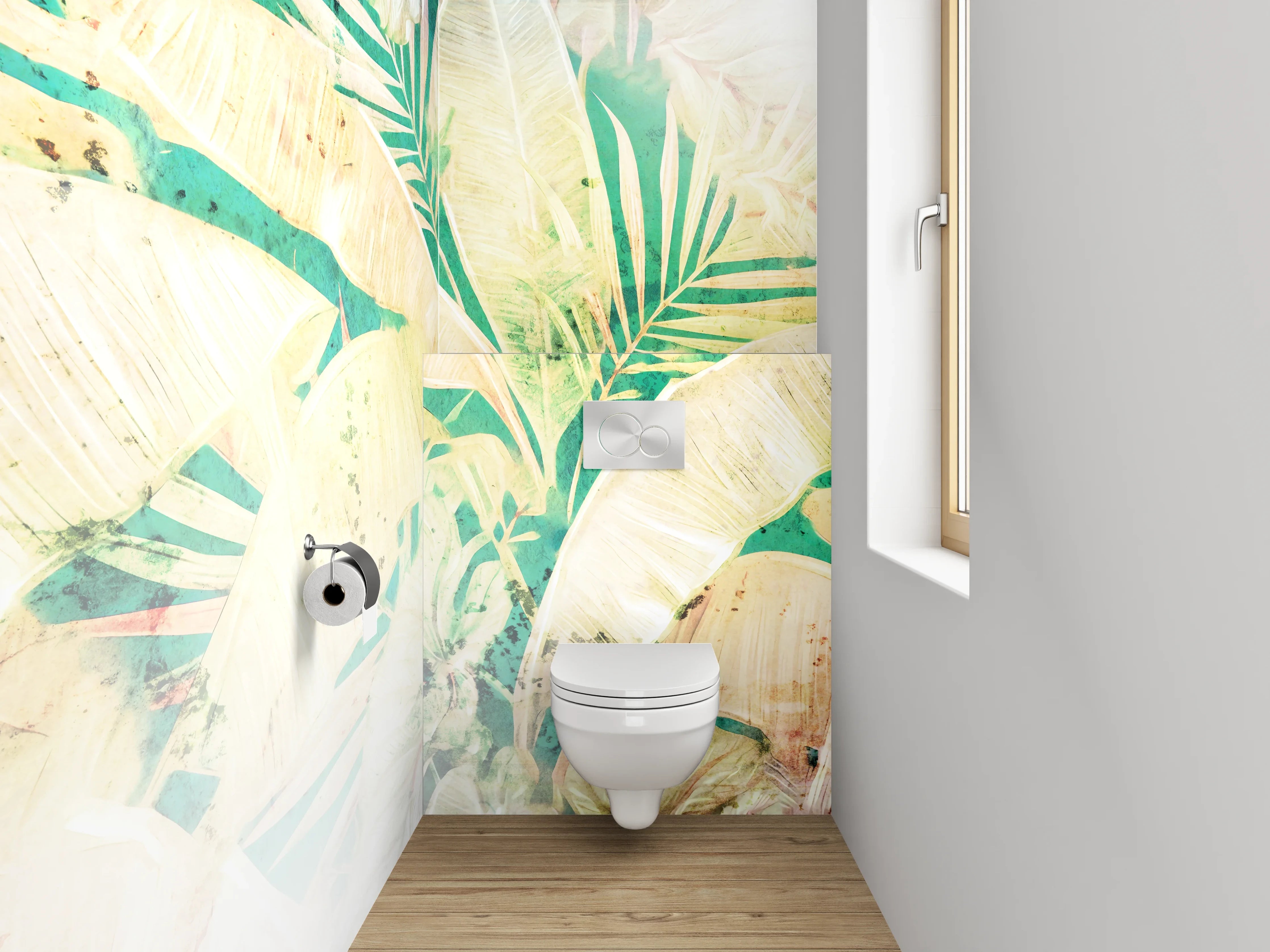 WC-Rückwand - Tropische Blätter Pastell Aquarell