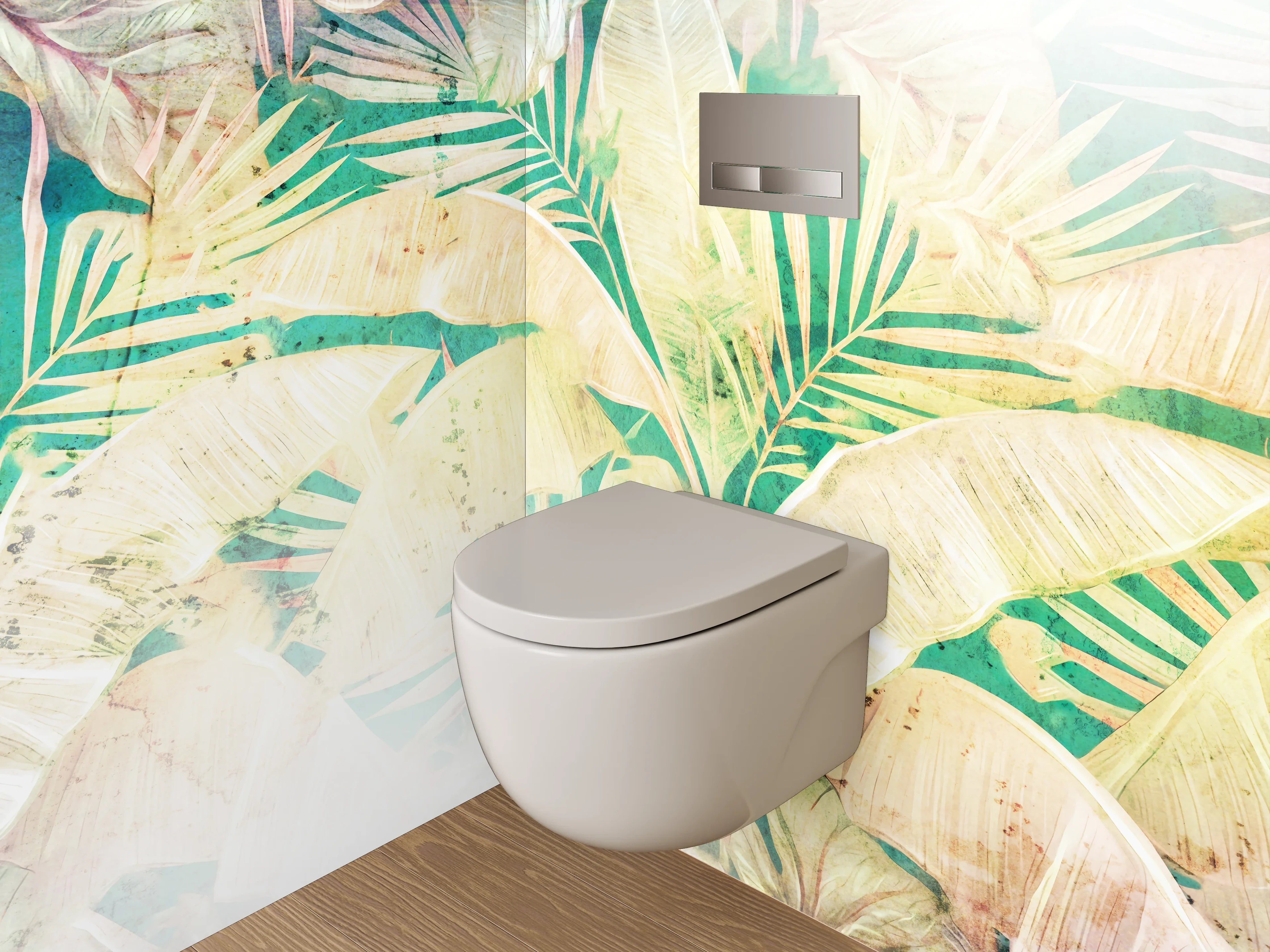WC-Rückwand - Tropische Blätter Pastell Aquarell