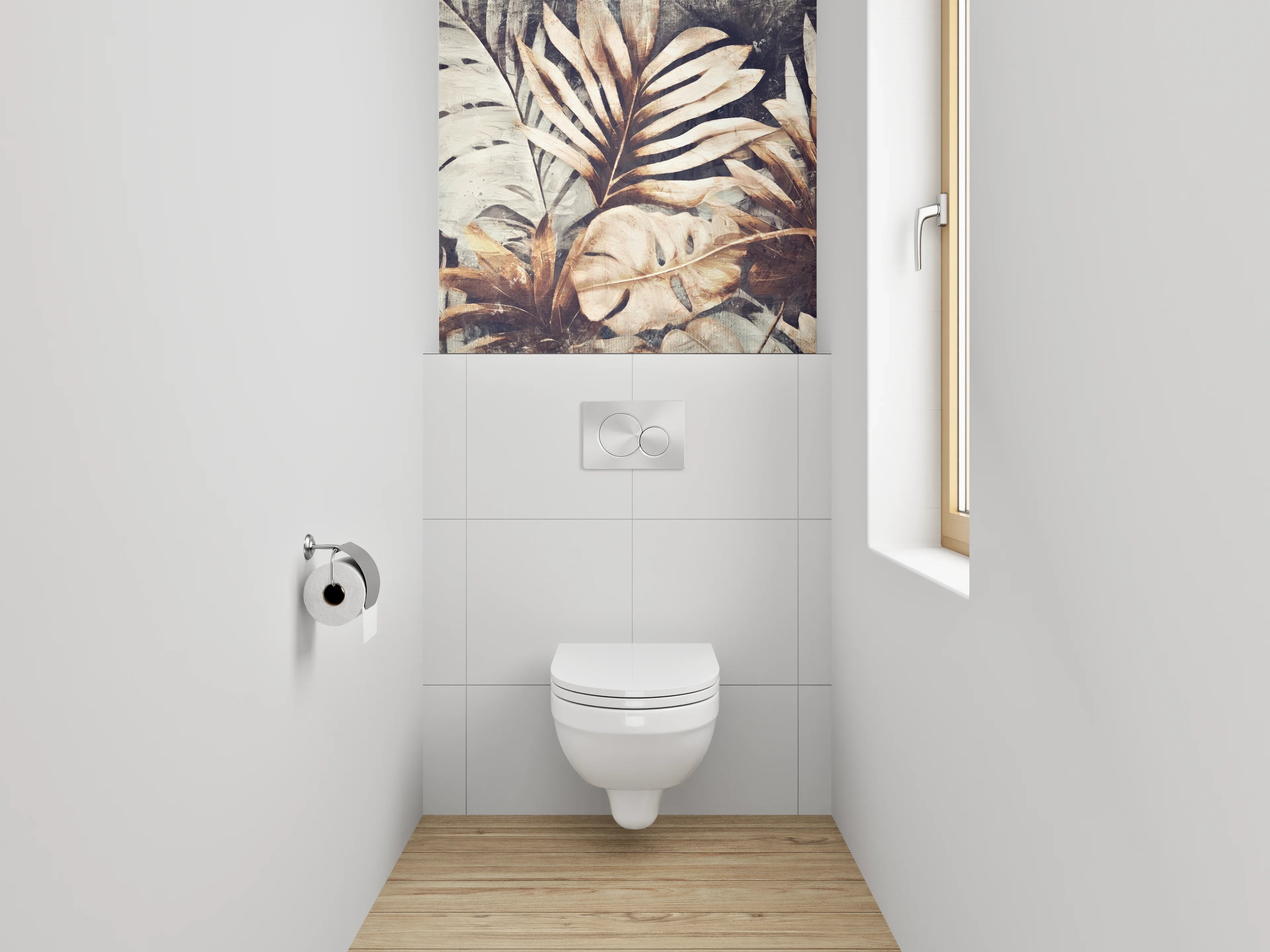 WC-Rückwand - Tropische Blätter Vintage Braun Beige