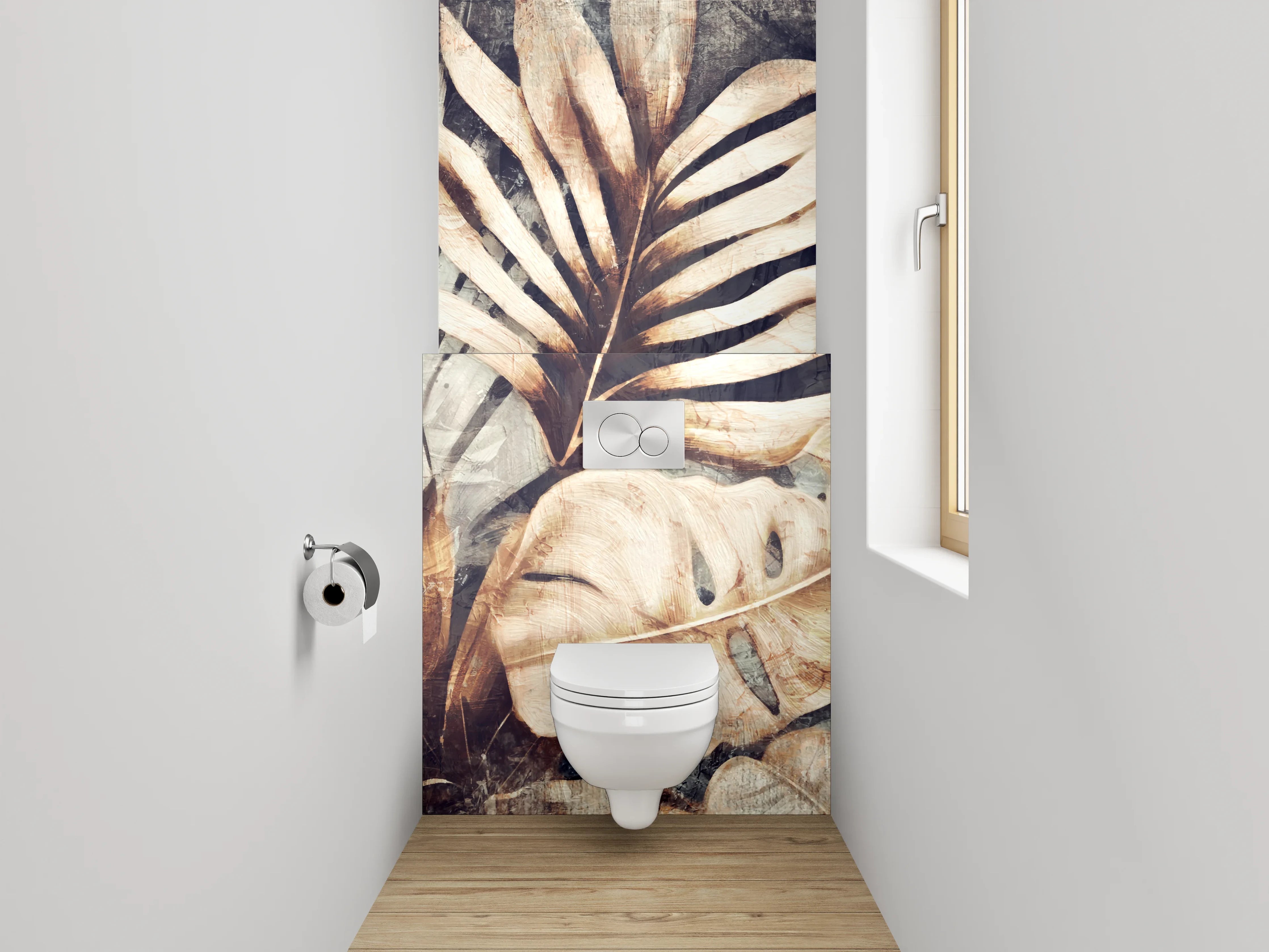 WC-Rückwand - Tropische Blätter Vintage Braun Beige