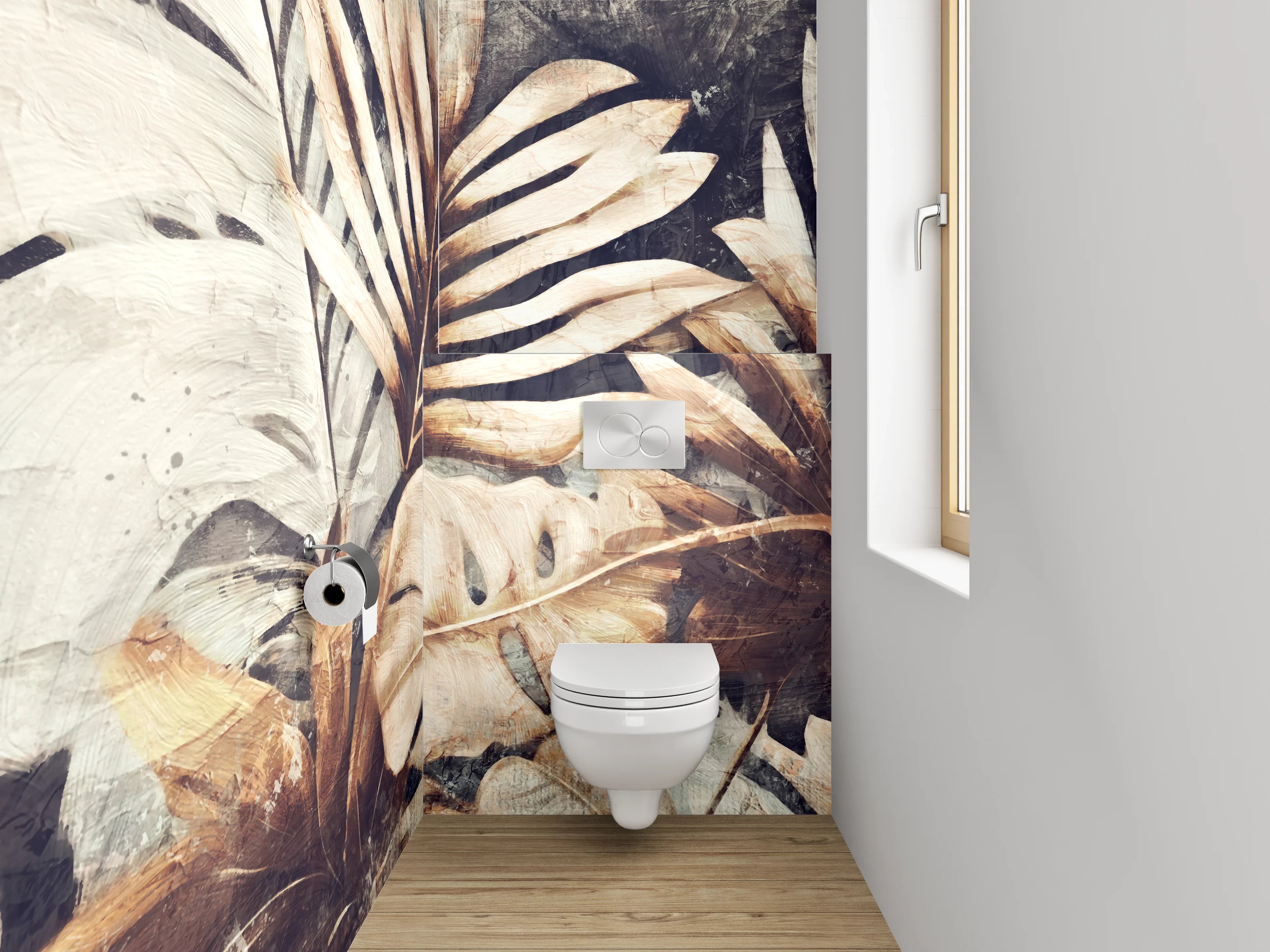 WC-Rückwand - Tropische Blätter Vintage Braun Beige