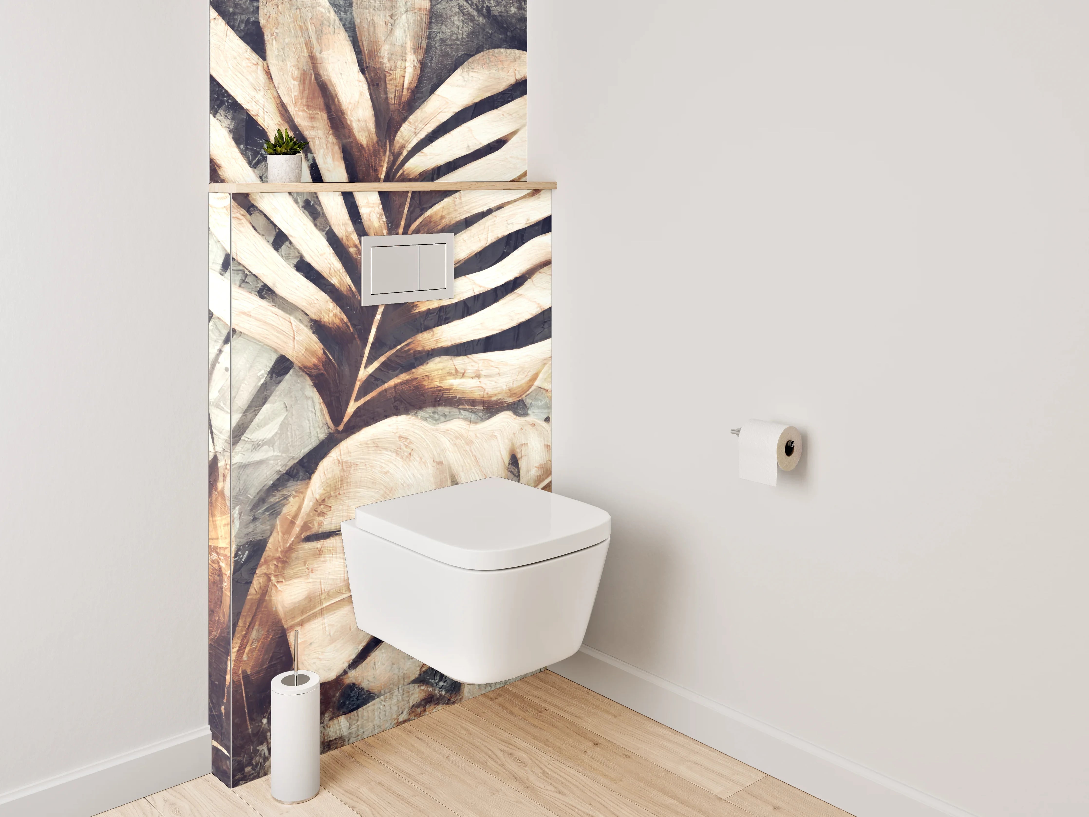 WC-Rückwand - Tropische Blätter Vintage Braun Beige