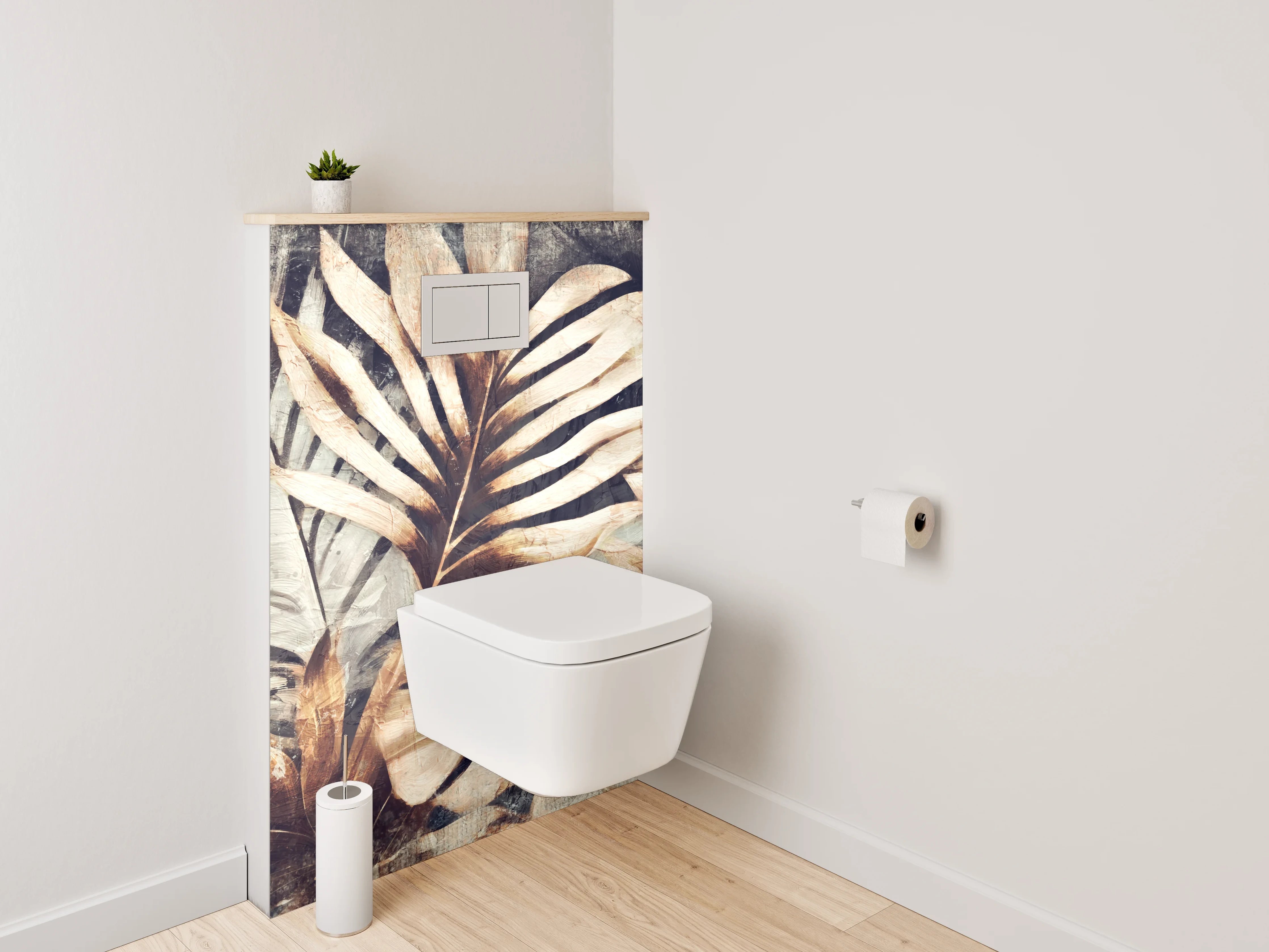 WC-Rückwand - Tropische Blätter Vintage Braun Beige
