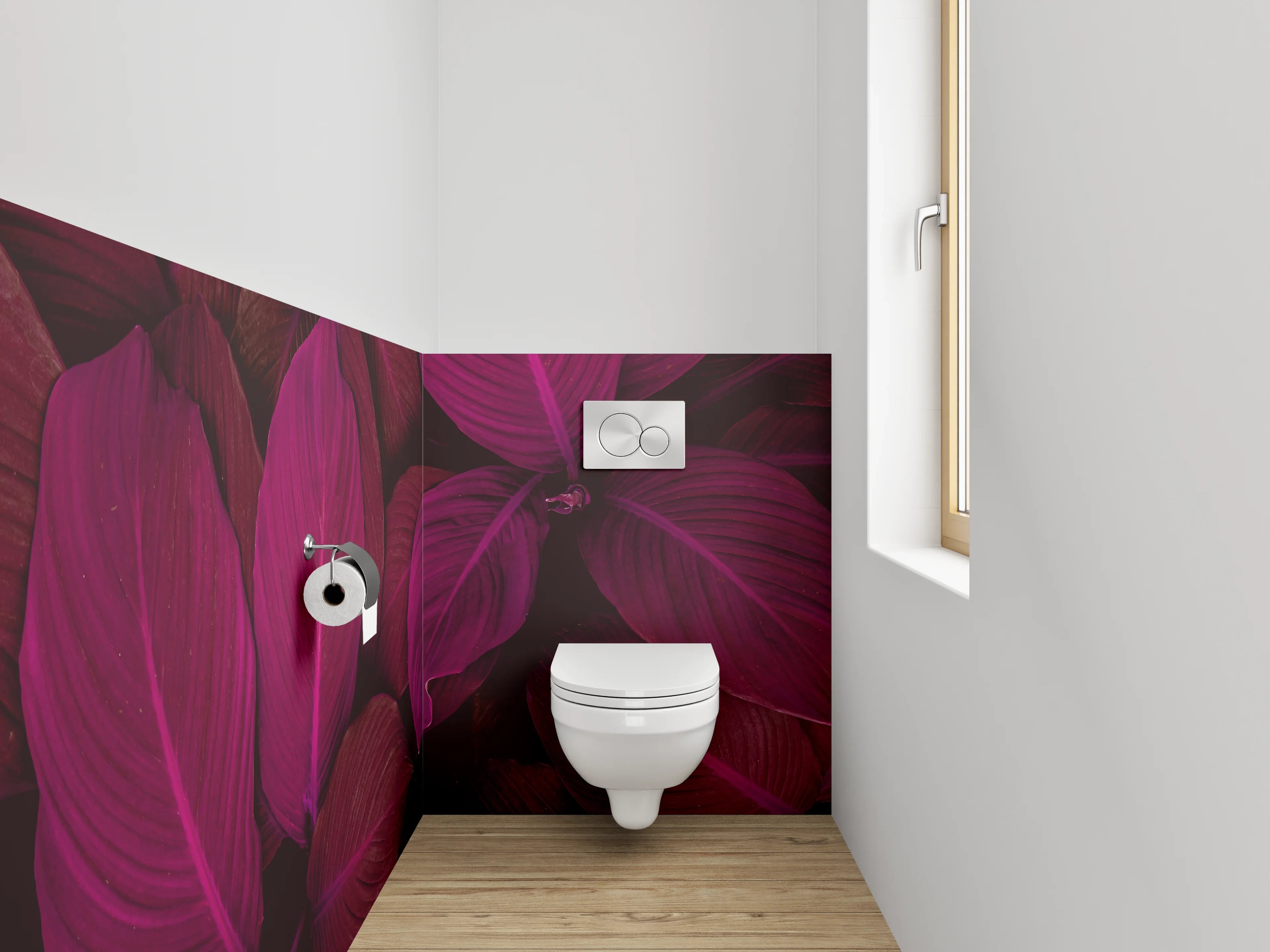 WC-Rückwand - Tropische Blätter in Pink und Violett
